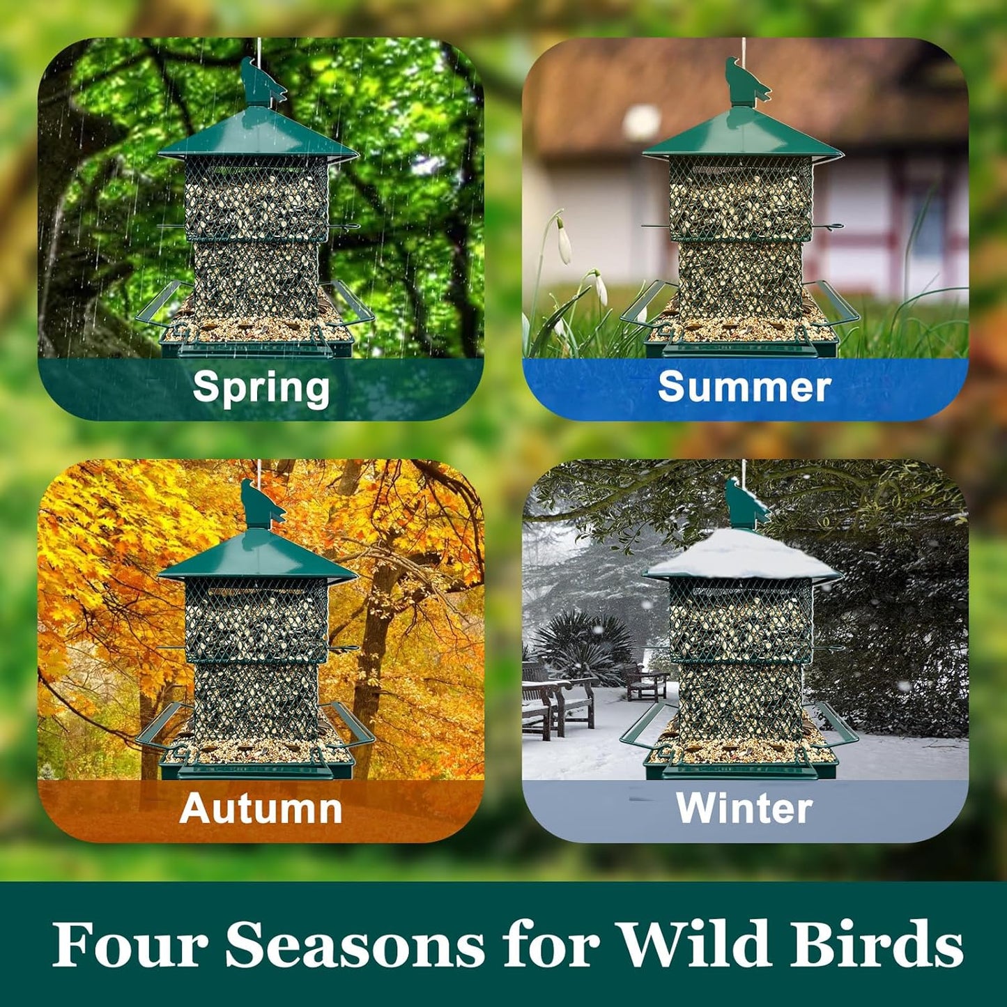 Bird Feeders for Outdoors, 6.5lb Large Capacity, Heavy Duty Metal Bird Feeder, Supports Cardinal, Finch, Blue Jay and Wild Birds(Green)