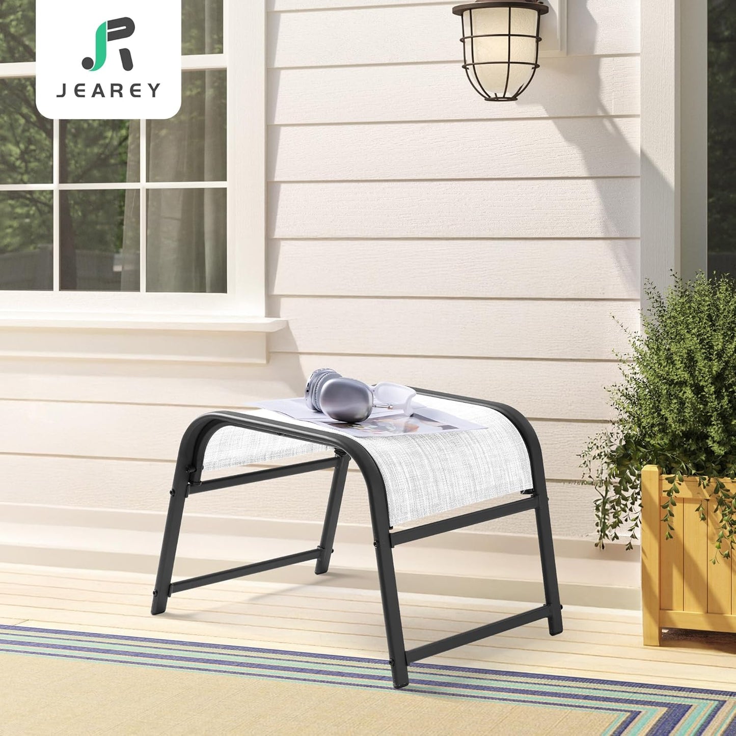 JEAREY All-Weather Outdoor Footstools Patio Ottoman Footrest Set of 2, Ergonomically Designed for Garden, Deck, Yard & Poolside - White