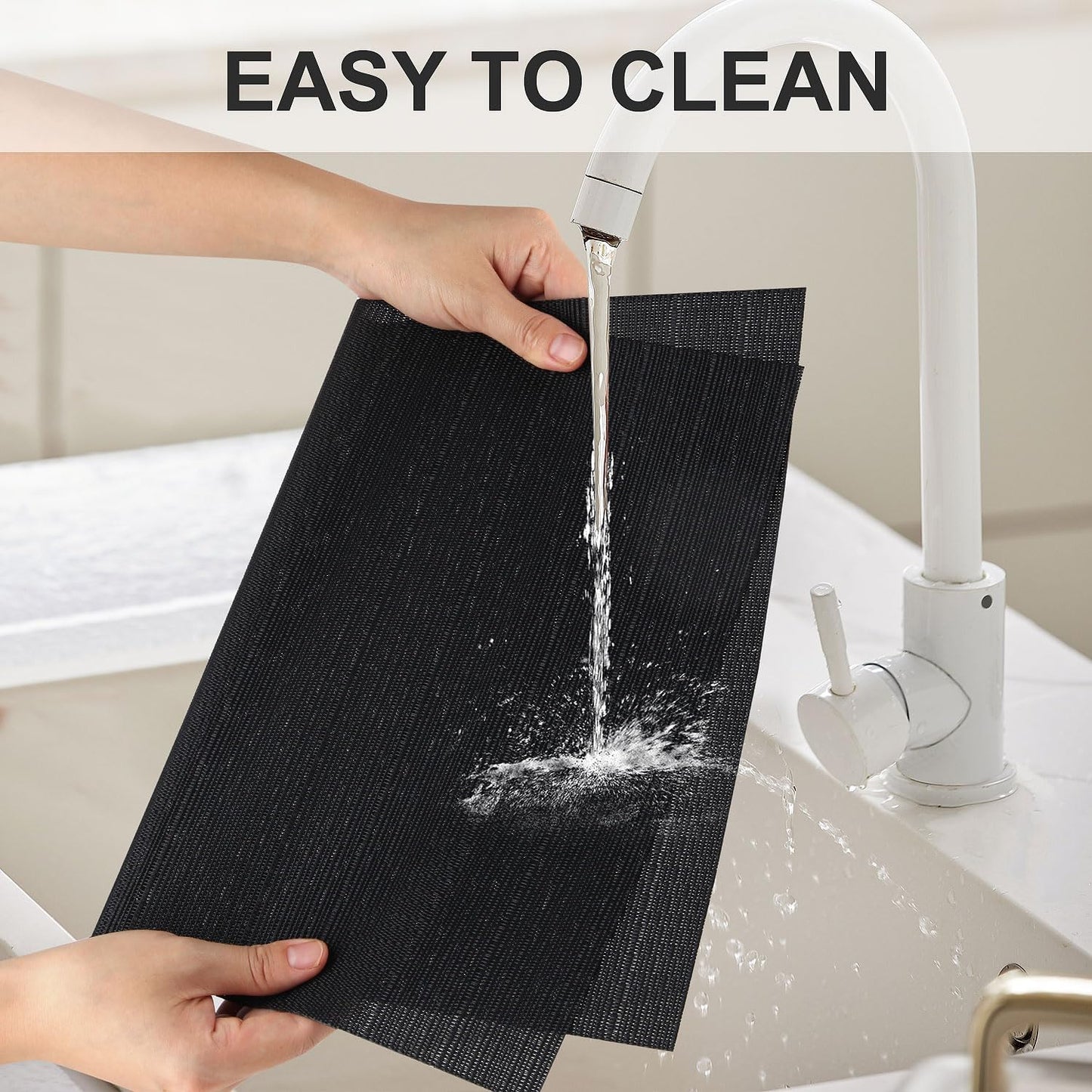 Vinyl Placemats Set of 8, PVC Woven Washable Non-Slip Table Mats, Heat Resistant Wrinkle Free Place Mats for Dining Table, Easy to Clean (8, Black)