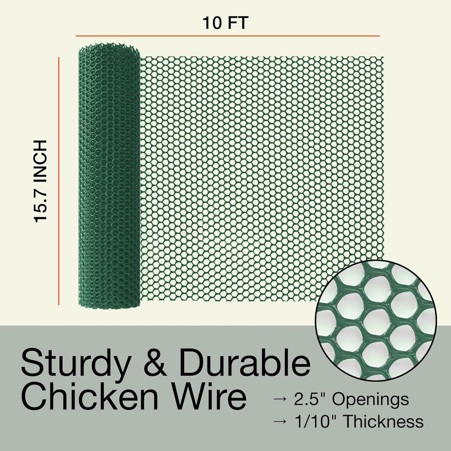 MaPorch Plastic Wire Mesh Fence - Hunter Green, 15.71" x 10 ft - Plastic Chicken Wire Fencing for Dogs, Rabbits & Poultry - Chicken Netting Barrier - Balcony Netting for Pets - Balcony Cat Barrier