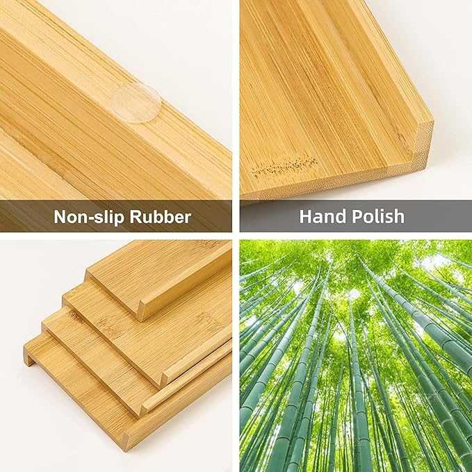 Spice Drawer Organizer with 20 Spice Jars,216 Labels,25 Non-slip Rubber, Bamboo 4 Tier Seasoning Rack Tray Insert for Kitchen Drawers,Cabinets,Countertop,11" Wide x 15.8" Deep