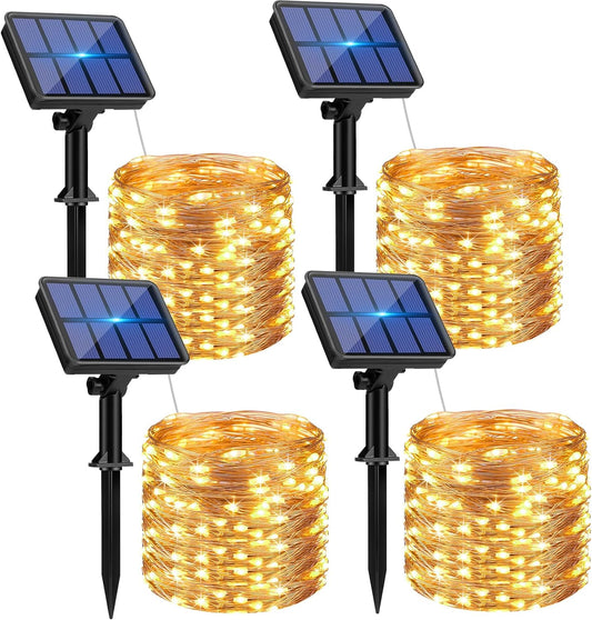 4 Pack Solar String Lights Outdoor - 320LED 132FT Solar Fairy Lights Waterproof 8 Modes, Copper Wire Solar Powered Twinkle Lights for Outside Tree Garden Christmas Wedding Party Decor (Warm White)