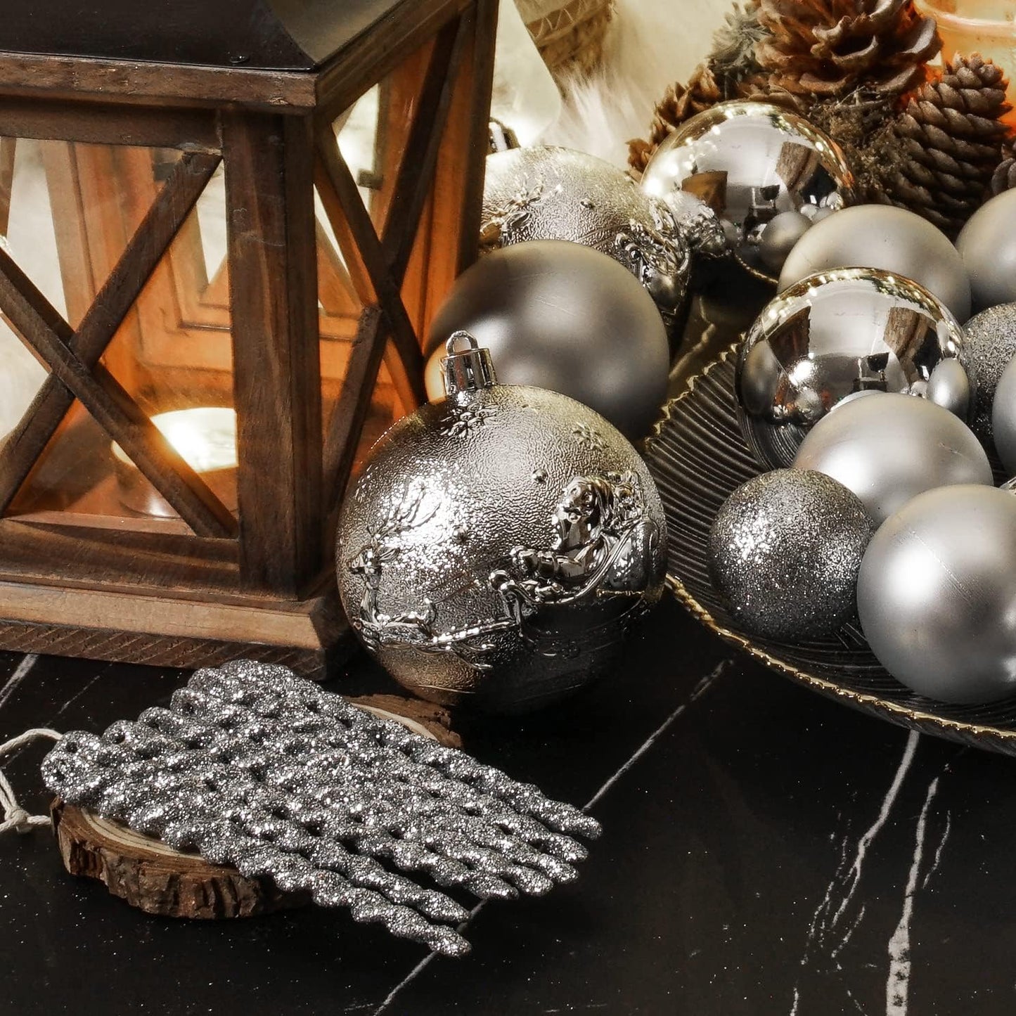Christmas Ball Ornaments for Christmas Decorations - 41 Pieces Xmas Tree Silver Shatterproof Ball Ornaments with Hanging Loop for Holiday and Seasonal Decoration