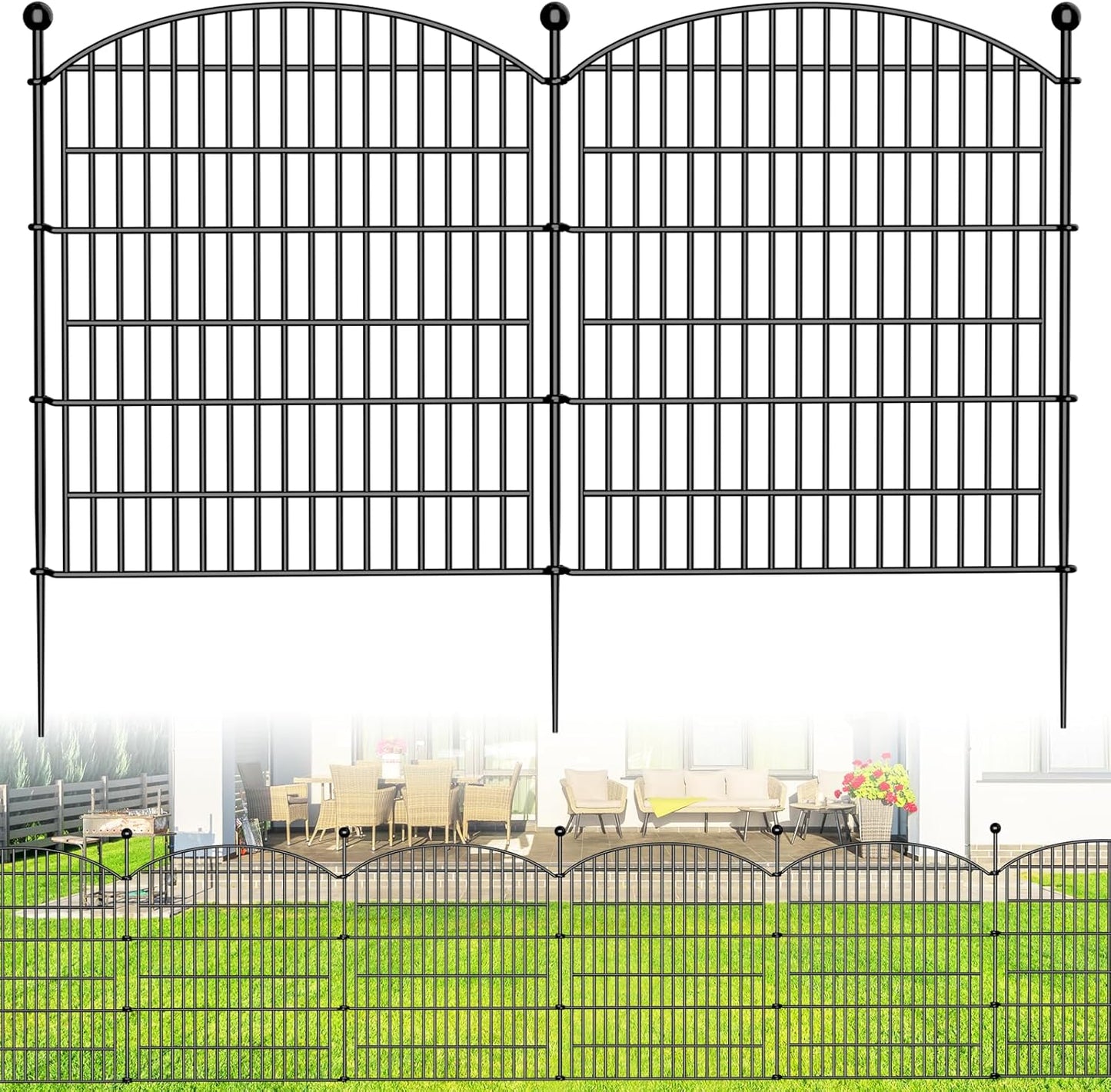 10 Panels Decorative Garden Fence - 32 in (H) x 23.6 ft (L) No Dig Dog Fence Outdoor for Yard, Rustproof Tall Garden Fencecing Panels, Animal Barrier Suitable for Yard Border, Patio, and Outdoor Use