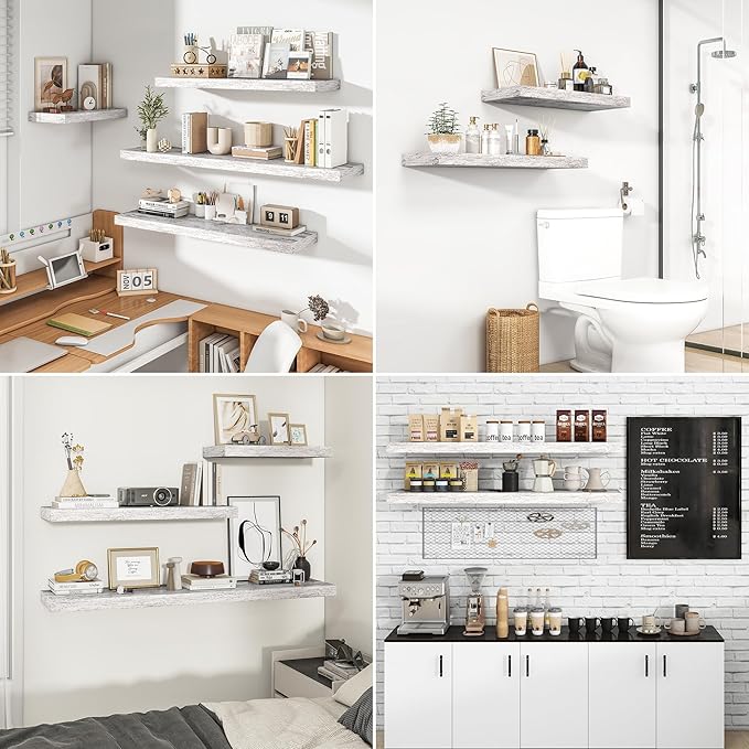 RICHFOCUS 24Inch Floating Shelves for Wall 2 Pack Shelves for Bedroom|Kitchen|Bathroom Wall Mounted Rustic Distressed Wood Floating Shelf with Invisible Brackets for Books|Storage|Decor, Rustic