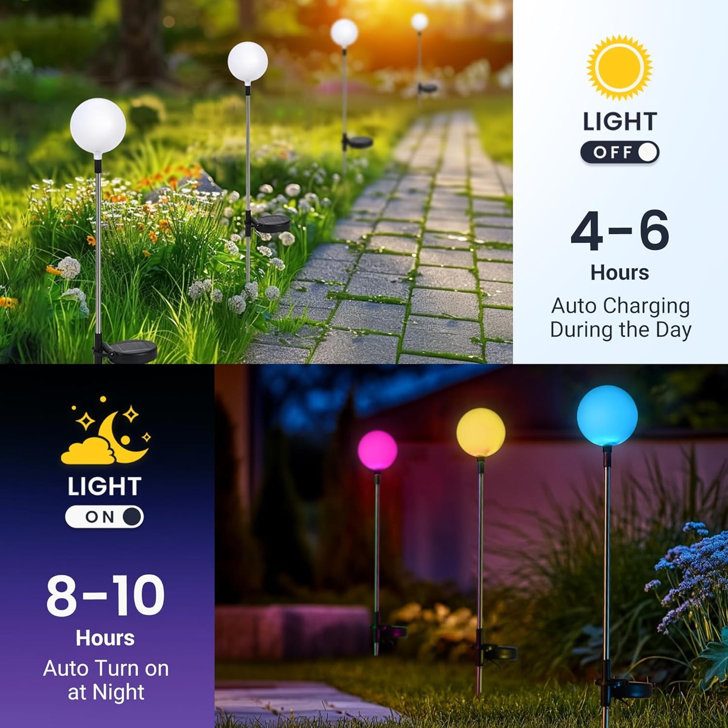 SOLPEX Solar Garden Lights 3 Pack, Solar Globe Lights Outdoor Waterproof, Multi-Color Changing Garden Spheres Outdoor Waterproof, Ball LED for Garden Decorations