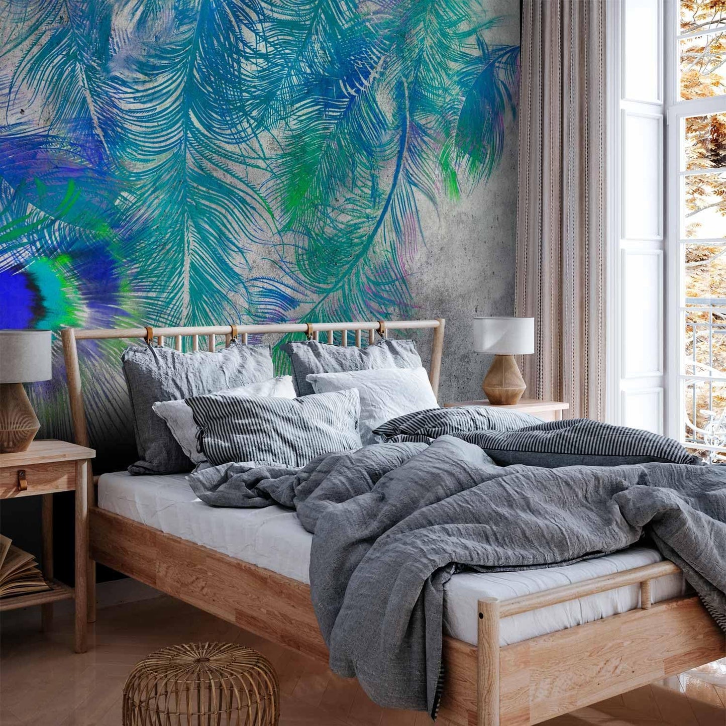 artgeist Wall Mural Cement Feather 79x55 in - XXL Non-Woven Wallpaper Fleece Wall Decor Photo Print Picture Image Design Landscape Colorful Abstract n-A-1488-a-a