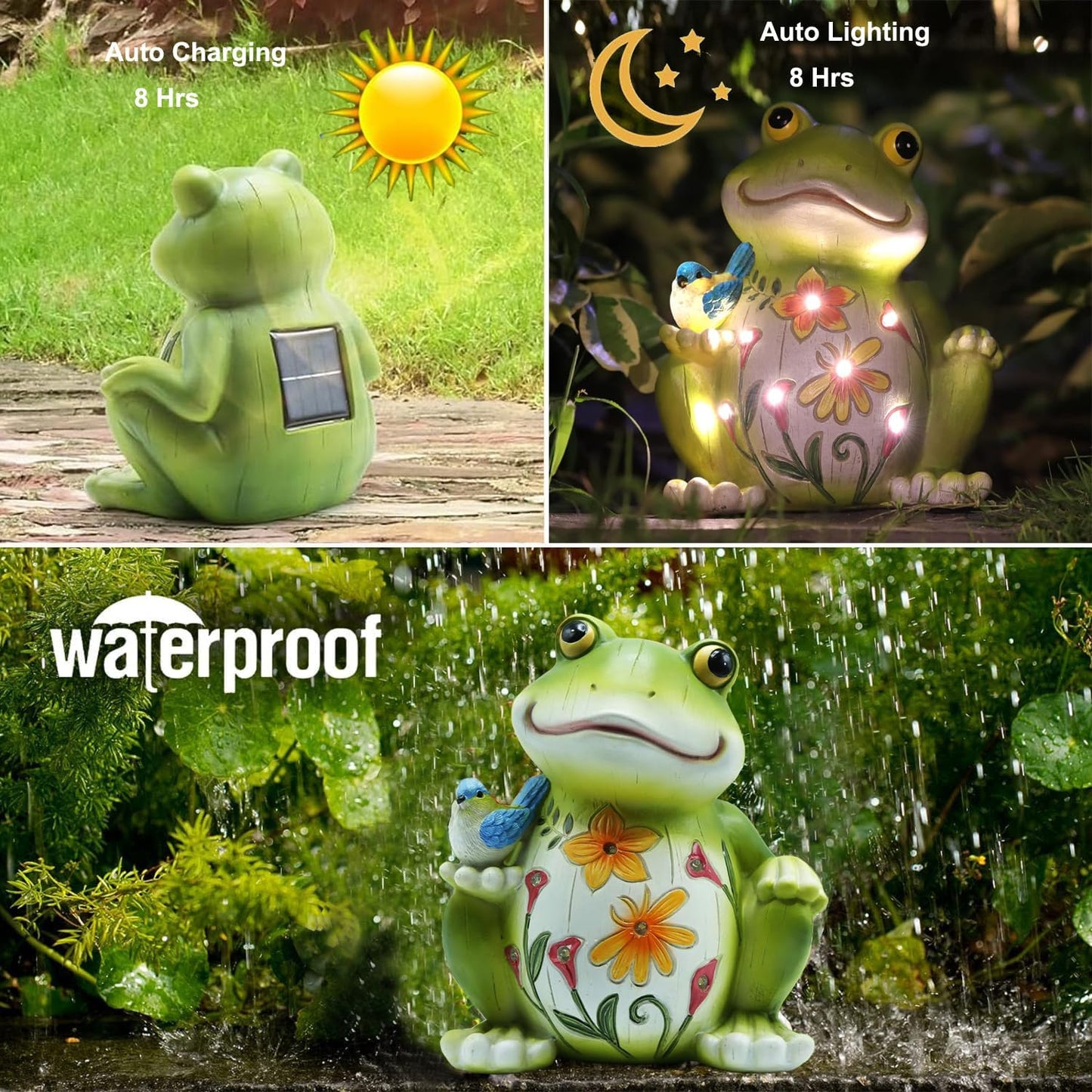 Solar Outdoor Frog Statue Lighting, Waterproof Frog Statue Light,Outdoor Lighting, Decorations for Patio,Yard,Lawn, Porch, Ornament