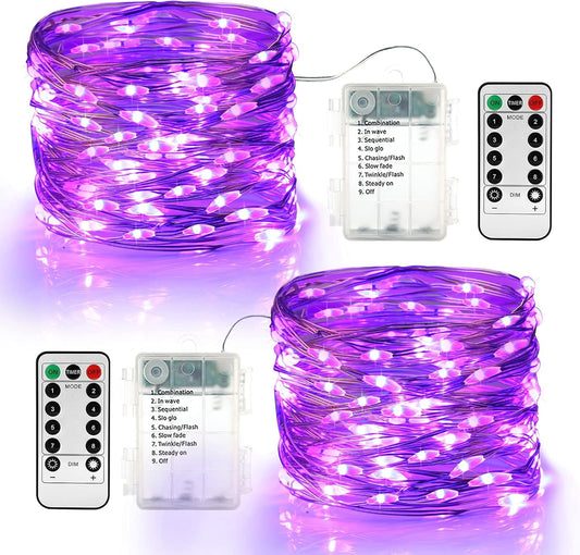 BrizLabs Purple Halloween Lights, 19.47ft 60 LED Battery Halloween Lights, 8 Modes Purple Fairy String Light with Remote, Waterproof Outdoor Twinkle Light for DIY Home Bedroom Holiday Party Decor