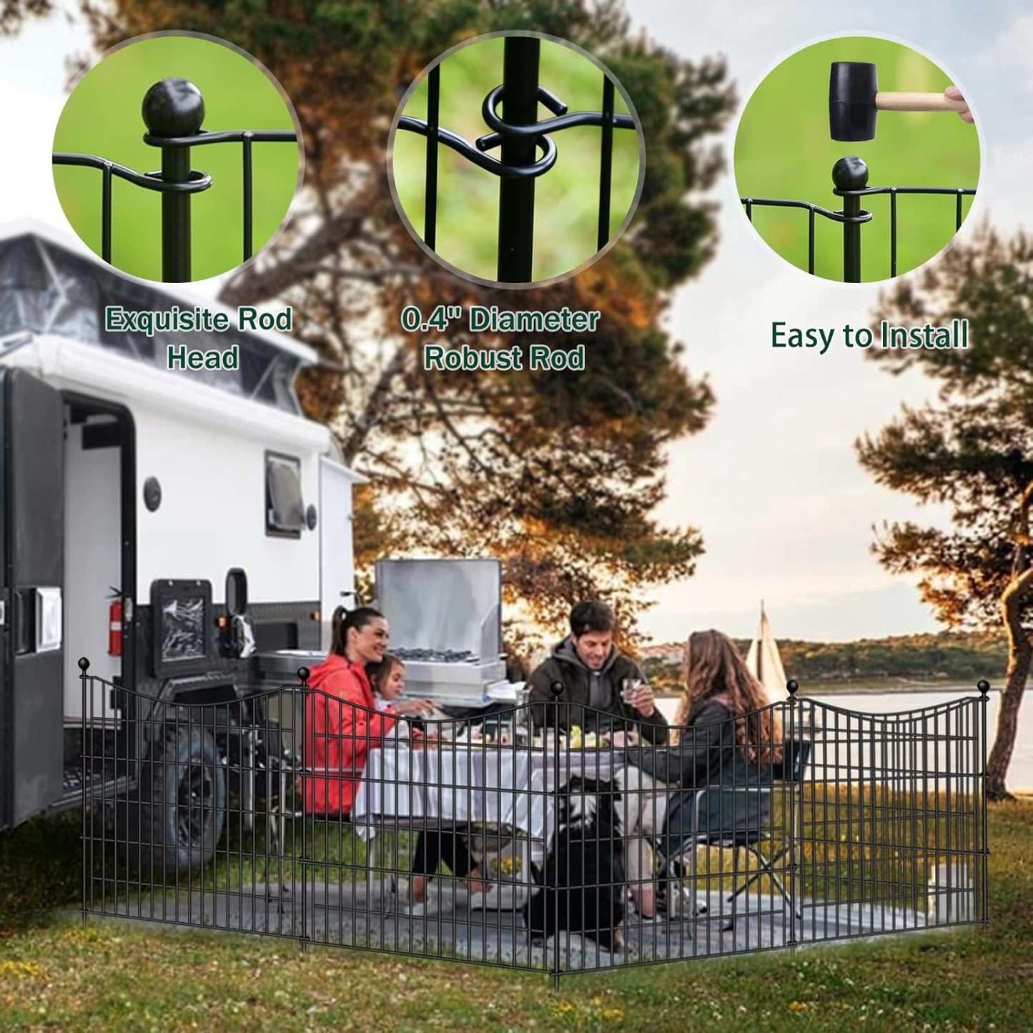 5 Panels Decorative Garden Fence with Gate, 32 in(H) X 12 ft(L) No Dig Dog Fence Animal Barrier Outdoor for Yard, Rustproof Metal Garden Edging and Borders, Temporary Fencing Stakes