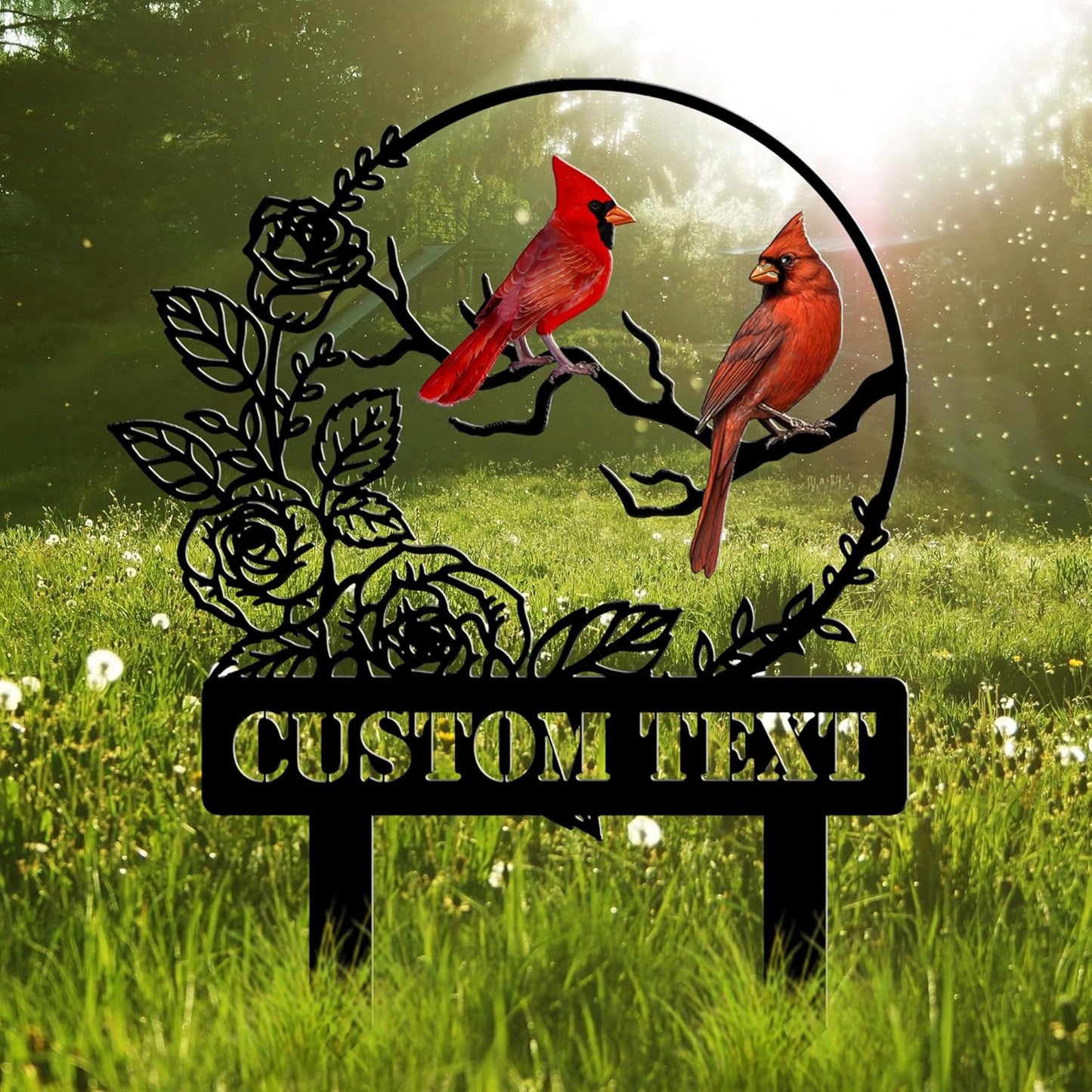 Personalized Garden Name Signs with Stake, Custom Red Bird Metal Decor Decorative Outside, Yard Outdoor Art Gift for Mom Grandmother, Patio House Warming Gifts New Home