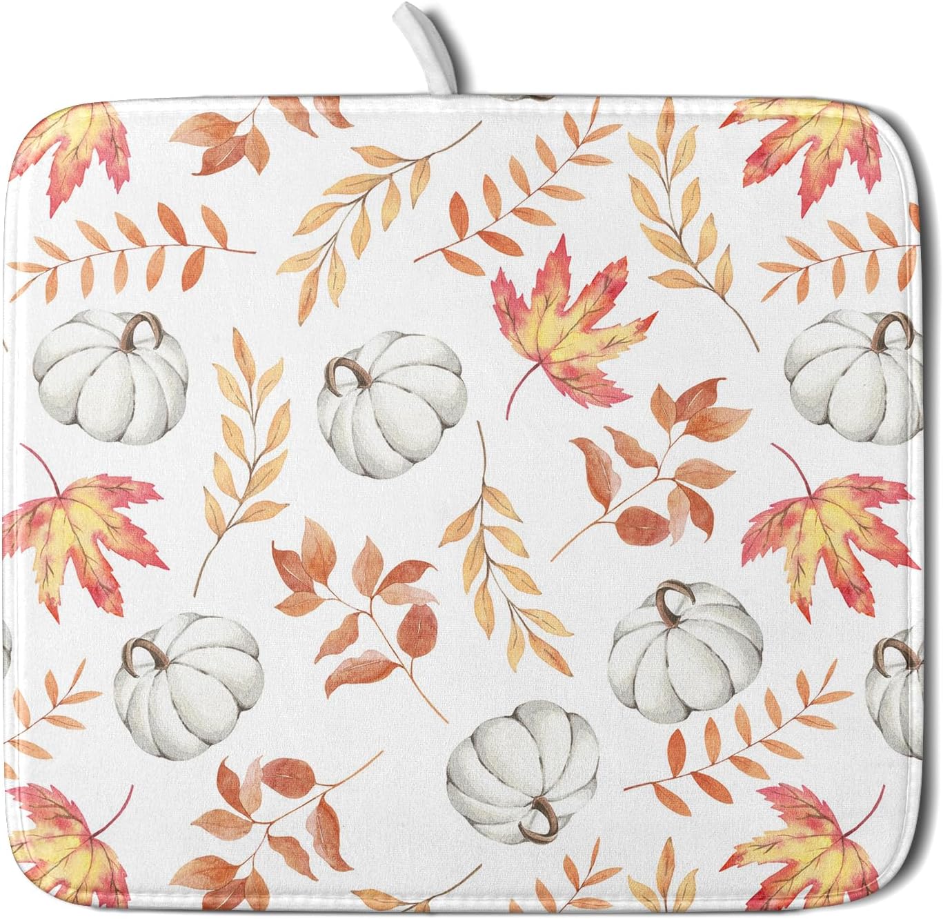 Fall Dish Drying Mat for Kitchen Counter Autumn White Pumpkins Maple Leaves Seasonal Super Absorbent Reversible Microfiber Kitchen Countertop Protector Dishes Pad Small 16x18 inch