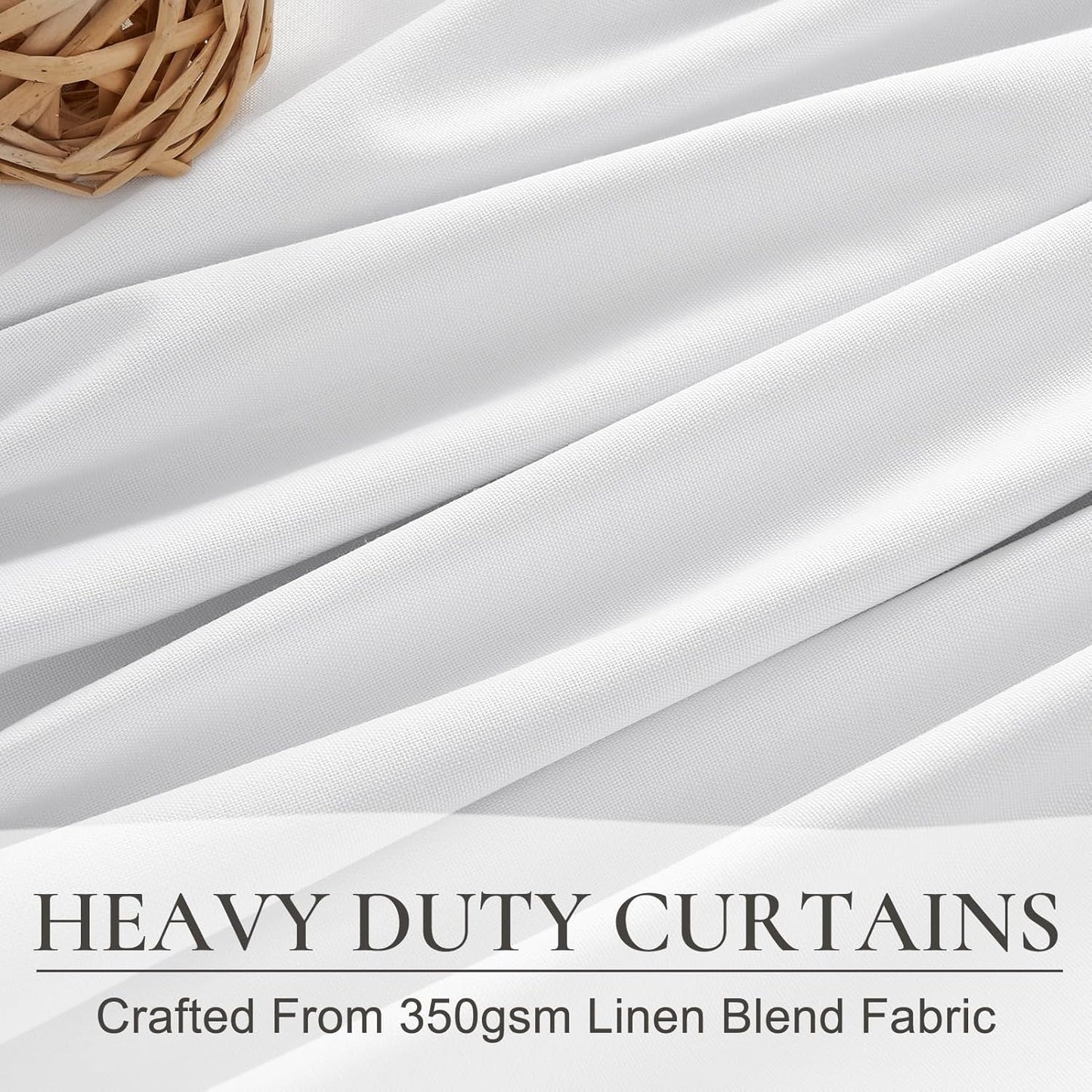 Pinch Pleated Bright White Blackout 95 Inch Curtains 2 Panels Set for Bedroom, Elegant Flax Linen Room Darkening Drapes with Hooks Rings & Ceiling Track 95 Inches Length Window Curtain for Dining Room