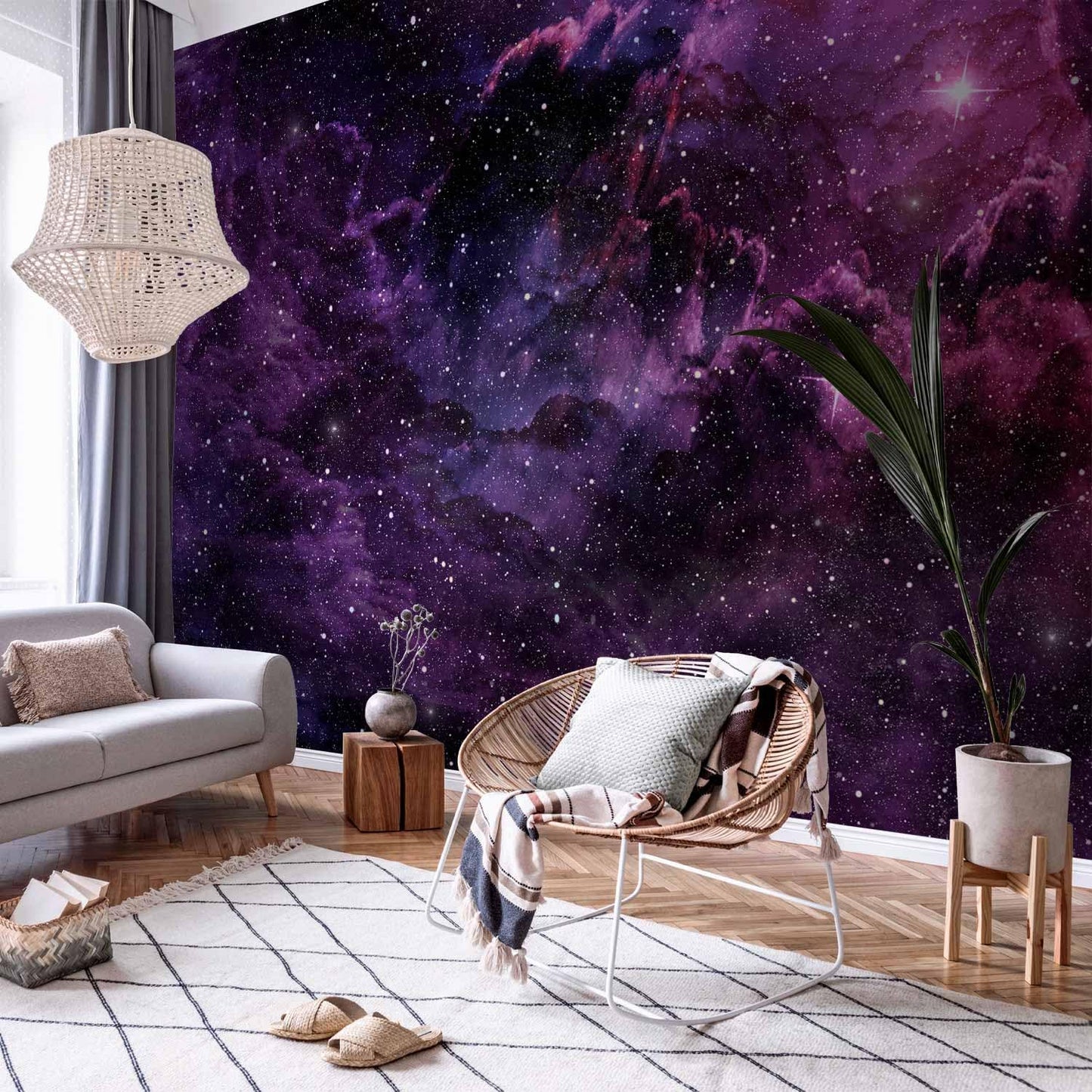 artgeist Wall Mural Peel and Stick Galaxy 212x98 in - XXL Self-Adhesive Corner Wallpaper Removable Large Sticker Foil Angle Wallpaper Cosmos Sky Cloud Purple a-C-0022-a-b