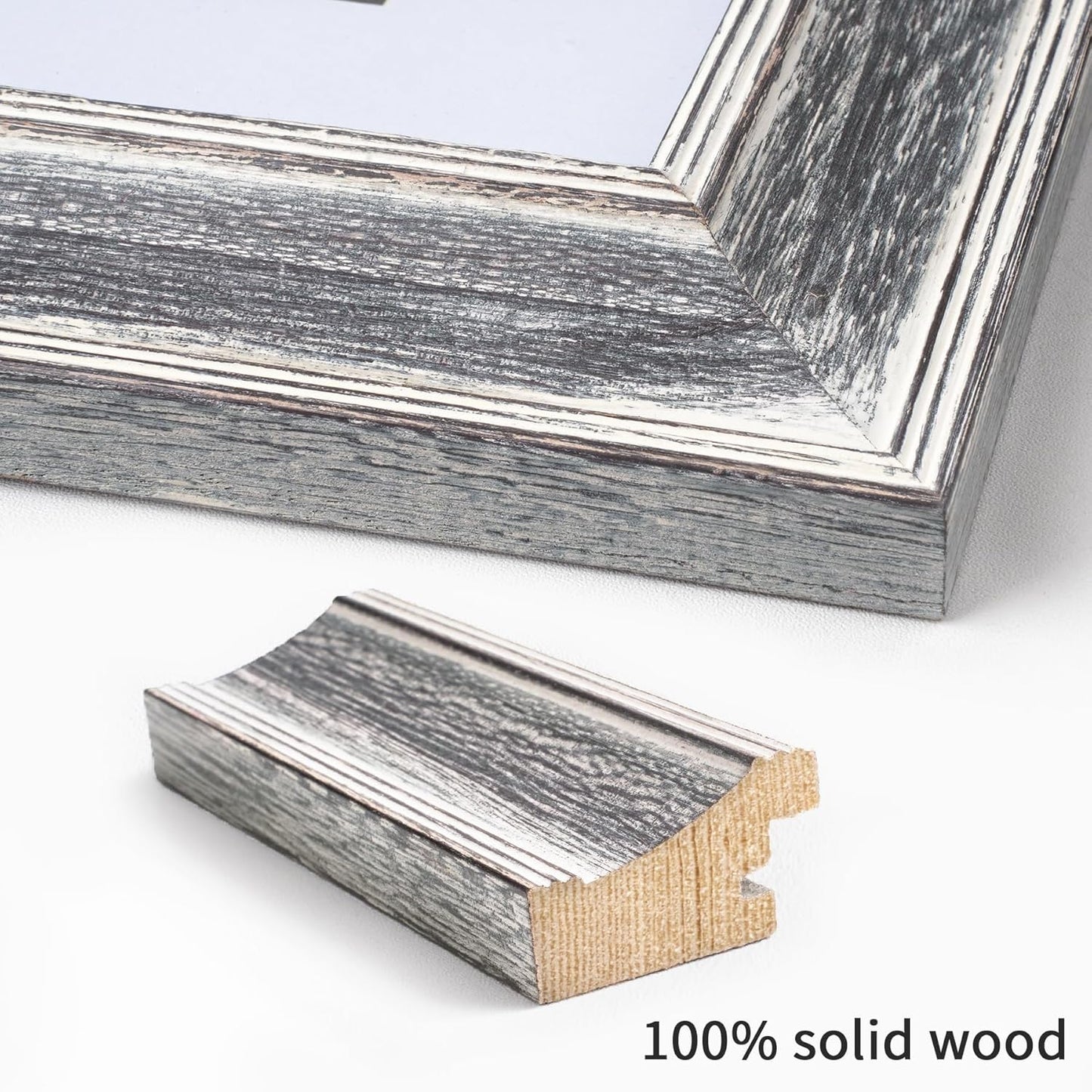 Yaetm 11x14 Rustic White Wood Picture Frame with Mat for 8x10, Weathered Solid Wood Frame with Real Glass, Distressed White Wooden Photo Frames 11 x 14 for Tabletop & Wall Mount, 2 Pack