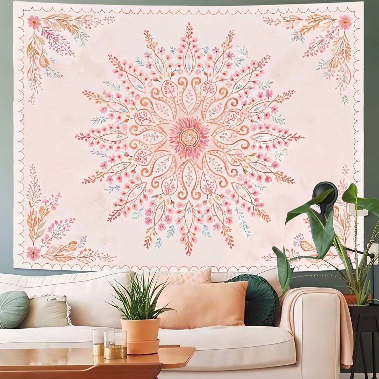 Lunerfex Floral Mandala Tapestry Boho Tapestry for Bedroom Pink Tapestries Wall Hanging Living Room Wall Art and Home Decor 60x80