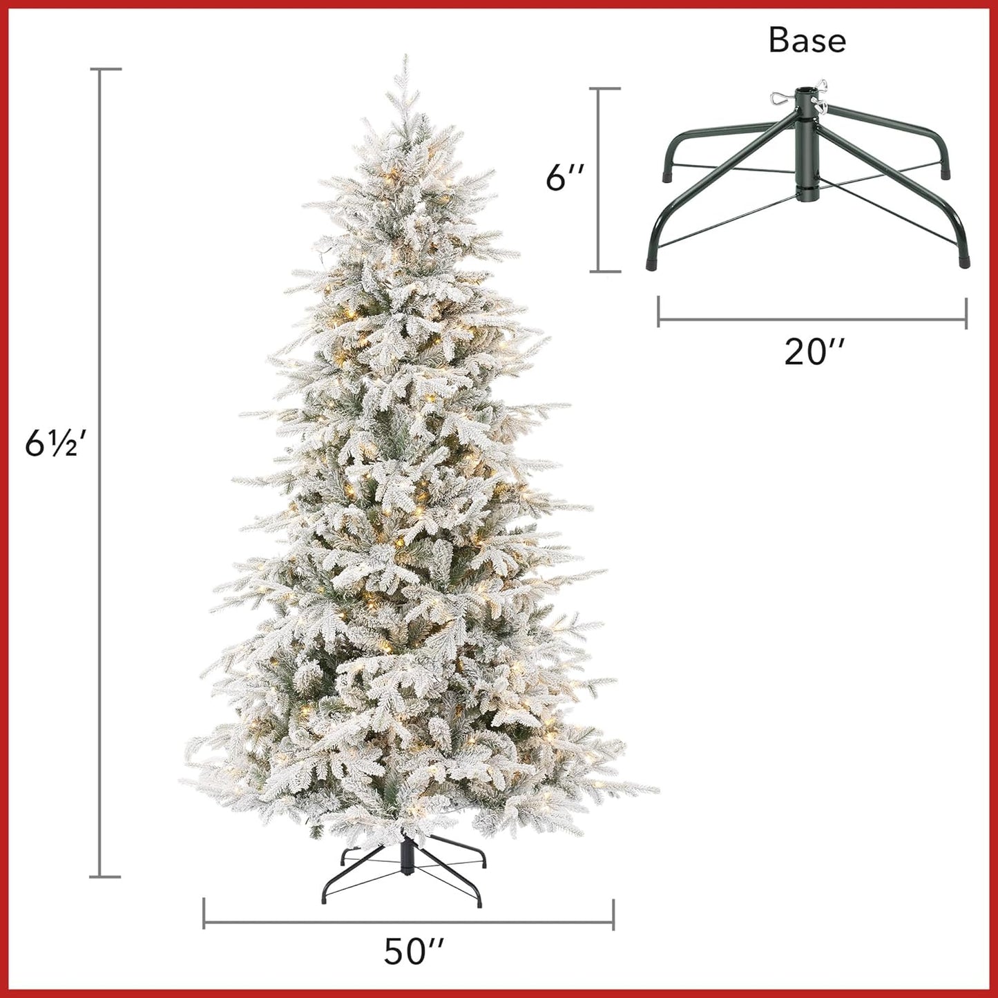 Casafield 6.5FT Pre-Lit Snow Flocked Slim Aspen Fir Artificial Holiday Christmas Tree with White & Multicolored LED Lights, Realistic Noble Fir with Metal Stand