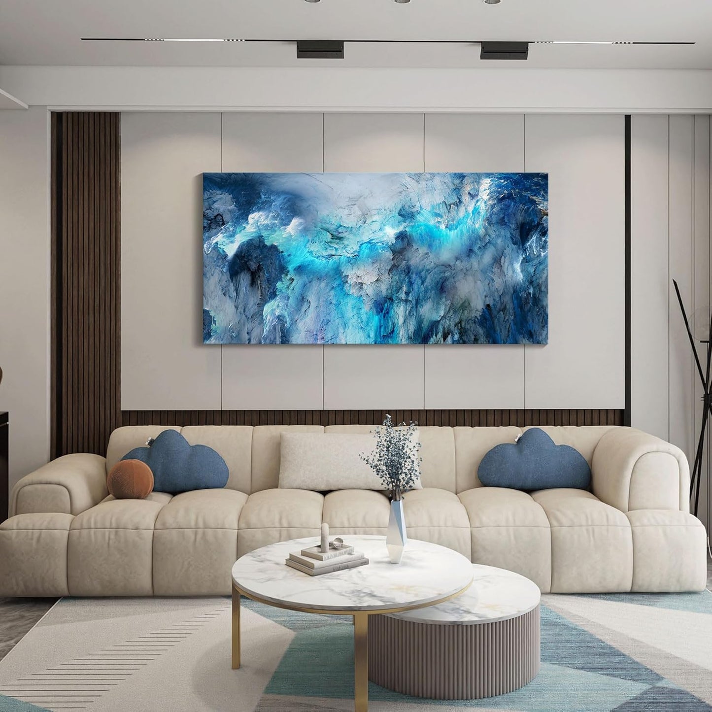 Mofutinpo Blue Wall Art Large Canvas Art | Modern Contemporary Wall Decor for Living Room, Bedroom, and Office | Serene Blue Abstract Masterpiece | Ready-to-Hang Home Decorations Artwork for Walls 24 ×48in