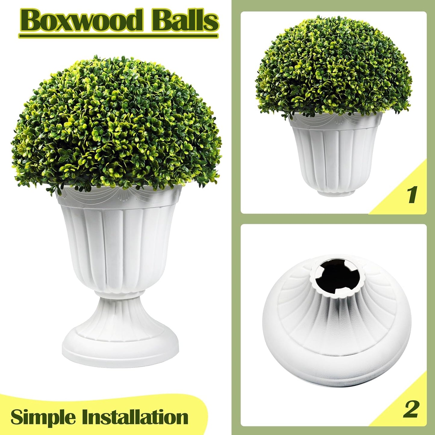 Sunnyglade 2 PCS 23”Artificial Plastic Boxwood Ball Tree，Faux Potted Decorative Topiary Plant，UV Resistant Fake Plant in Pot for Home Gate Indoor Outdoor Patio Office Decor
