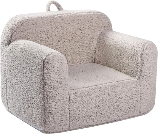 Kids Snuggly-Soft Sherpa Chair, Cuddly Toddler Foam Chair for Boys and Girls, Light Grey
