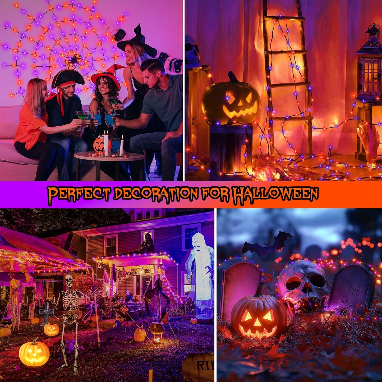 2 Pack Halloween Fairy Lights Plug in, 33Ft 100 LED Micro Starry String Lights with Remote Timer 8 Modes, IP68 Full Waterproof Twinkle Lights for Indoor Halloween Decor (Orange Purple)