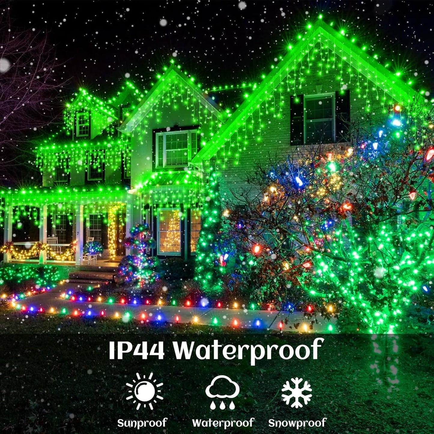 33ft Icicle Lights for Outside, Green Christmas Lights Outdoor Waterproof, 400 LED Twinkle Tree With 75 Drops Clear Wire Short Curtain for House, Room, Home Wall Indoor Decorations
