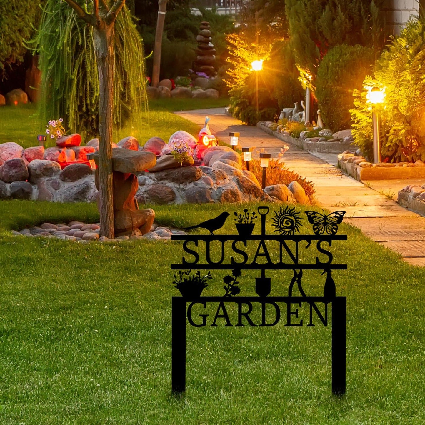 Personalized Garden Sign, Custom Garden Tools Sign with Stakes, Garden Sign with Last Name, Personalized Flower Garden Name Sign, Yard Sign, Lawn Sign, Custom Family Name Garden Sign, Farmhouse Decor