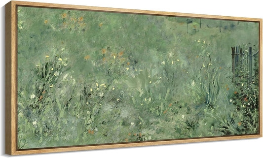 MUDECOR Extra Large Framed Canvas Print Wall Art Meadow's Embrace Impressionist Wildflower Antique Retro Fine Art Illustrations Decorative Colorful for Bedroom - 60"x30"