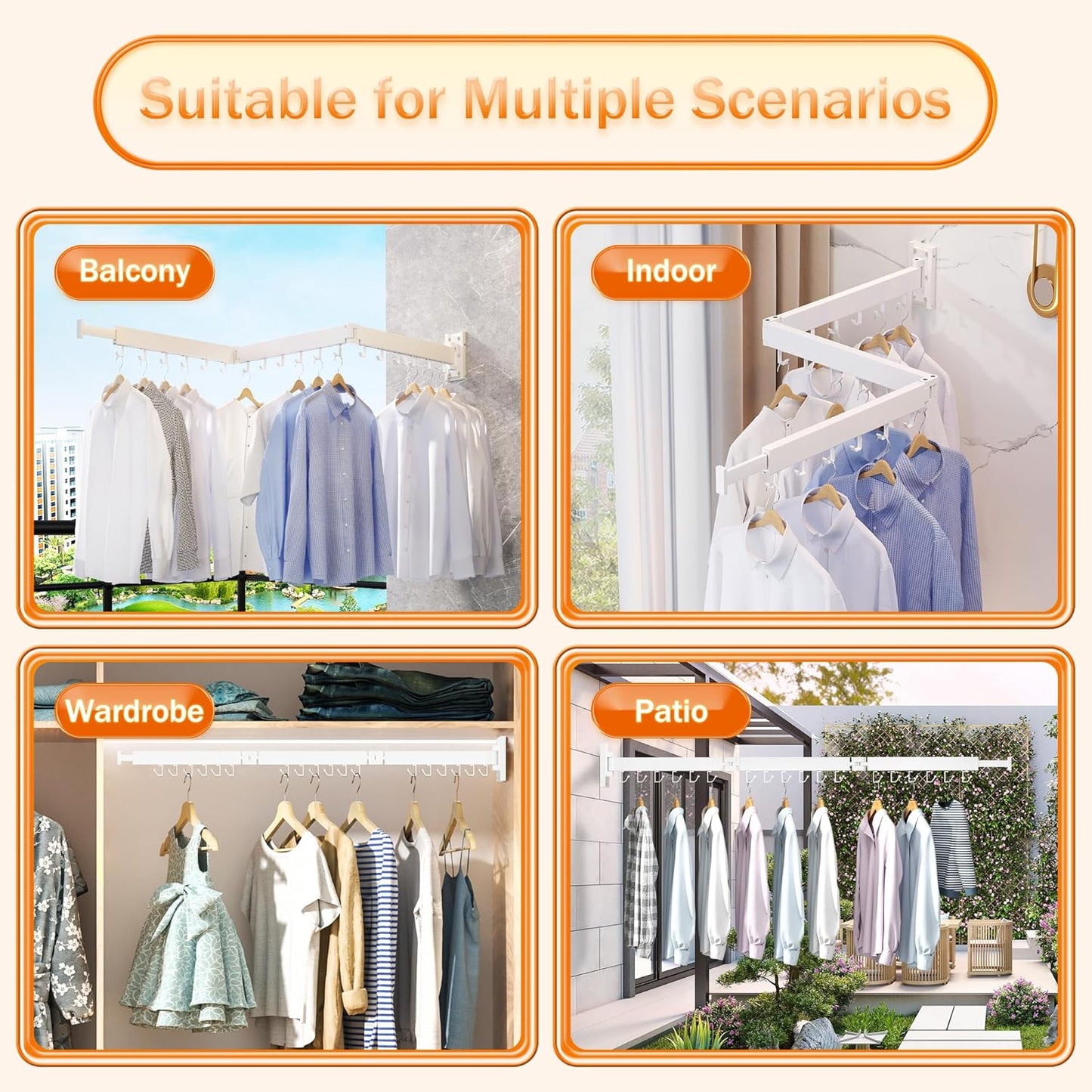 Clothes Drying Rack,Laundry Space Saver Wall Mounted,Retractable,Collapsible(Tri-Fold), White Color Rack Clothing