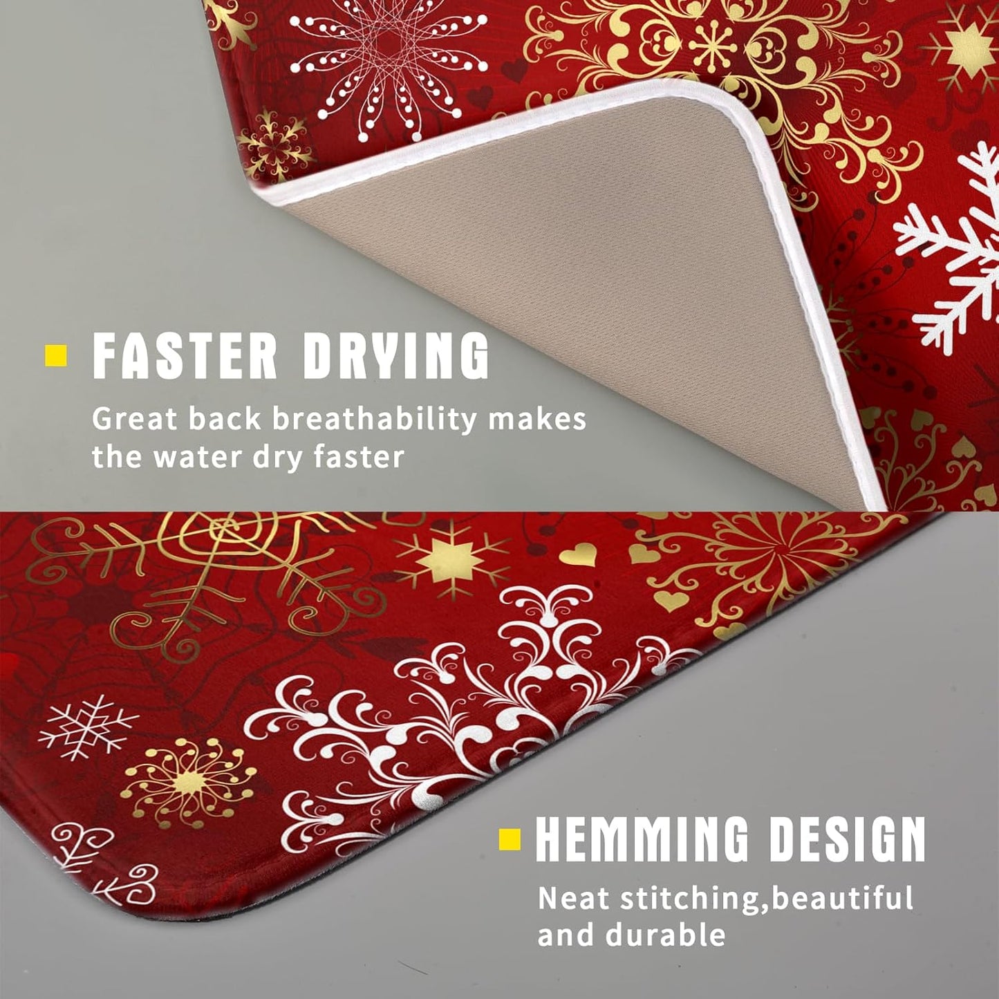 Red Snowflake Dish Drying Mat for Kitchen Counter Holiday Super Absorbent Reversible Microfiber Kitchen Countertop Protector Dishes Pad Small 16x18 inch