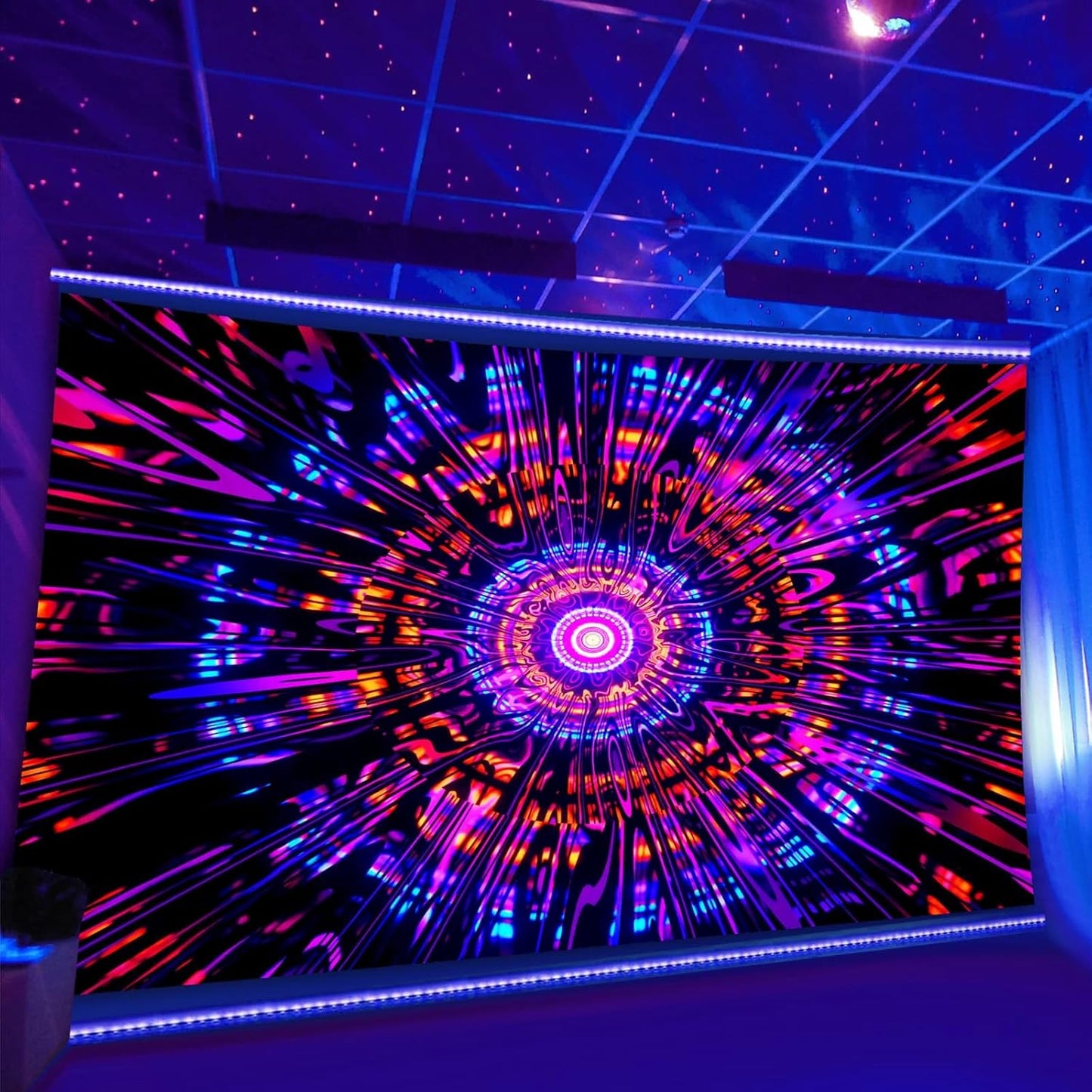 PSYHILAR Blacklight Mandala Tapestry for Bedroom, Psychedelic Black Light Posters for Adults and Teens, Colorful UV Reactive Aesthetic Bohemian Art Wall Hanging Decor Red and Purple (60 x 50 Inches)