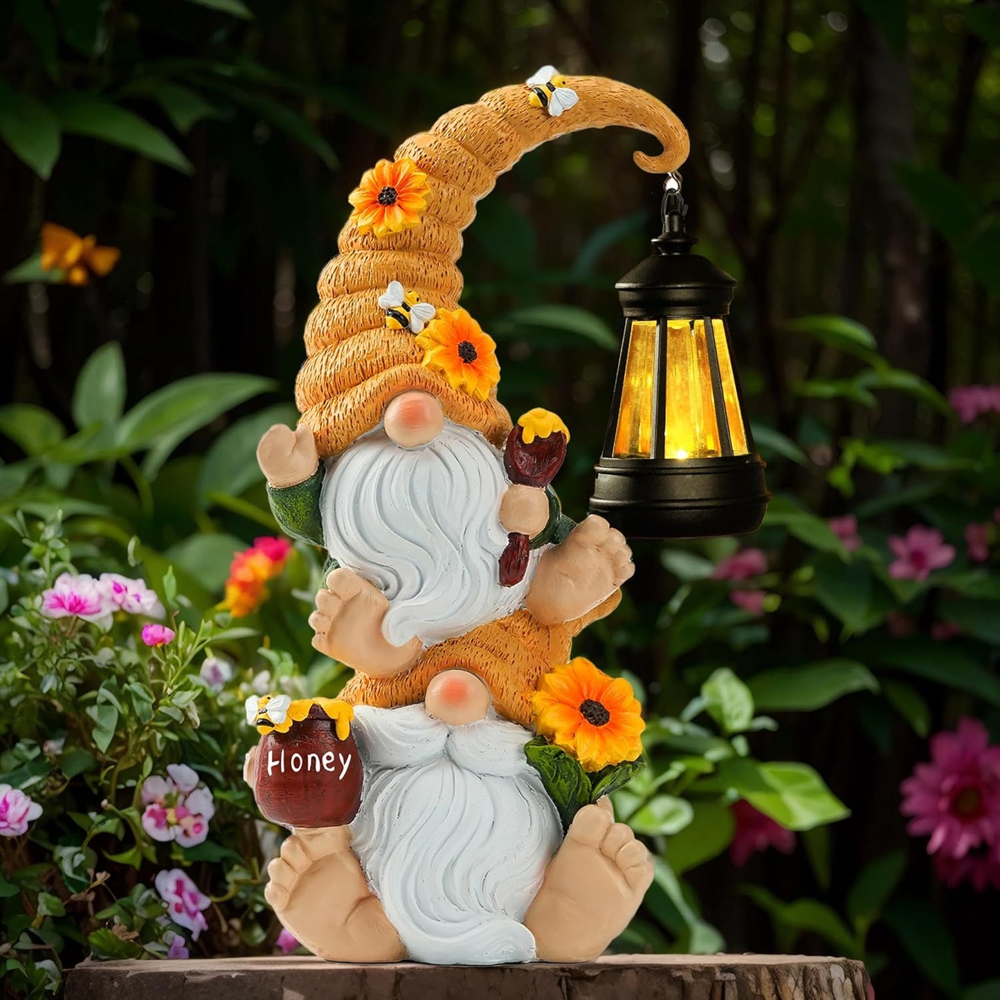 Garden Gnome Statue with Solar Lights – Large Outdoor Sculptures for Patio, Lawn, Yard – Ideal Gifts for Moms, Women, Grandma, Mothers Day, Birthdays, – Funny Double Gnomes Decoration for Housewarming