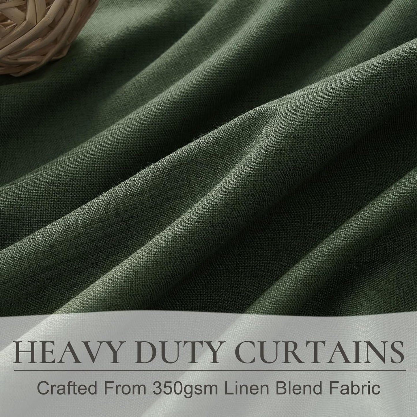 Dark Academia Decor Olive Green Textured Blackout Curtains Panels 108 Inches Lengh Large Window Extra Long Luxury Curtains for Living Room Flax Linen Drapes Pinch Pleated/Back Tab 9FT x2 Panels