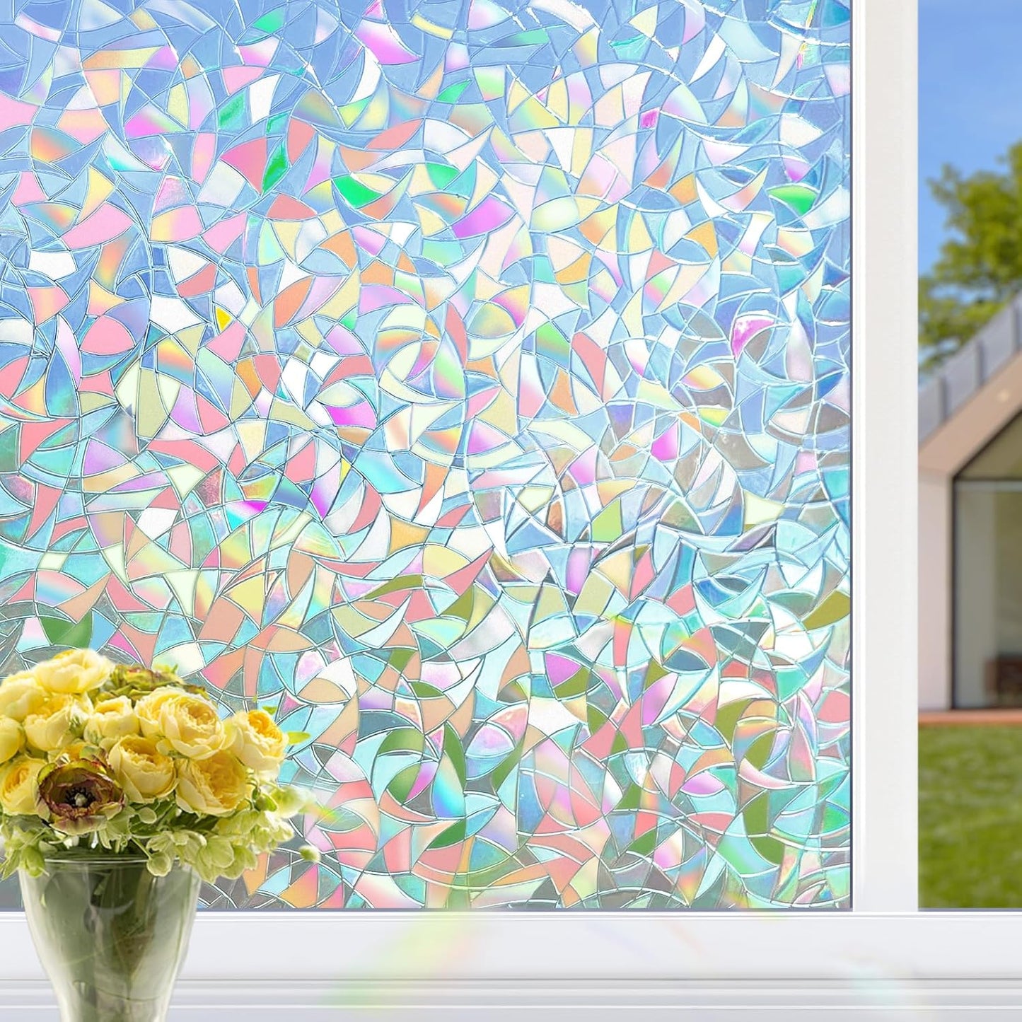 HIDBEA Window Privacy Film Static Clings, Rainbow Window Film, 3D Decals Non-Adhesive Window Vinyl Film for Home Door, 29.5 Inch x 6.5 Feet