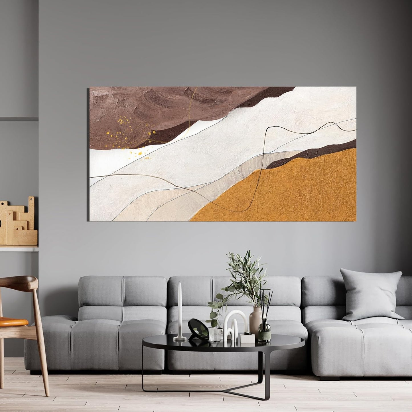 Canvas Wall Art Decor Abstract Canvas Art Wall Decor Large White Wall Art Prints Abstract Modern Minimalist Wall Art Decorations Brown Artwork for Walls Bedroom Office Kitchen Wall Decor 24" X 48"