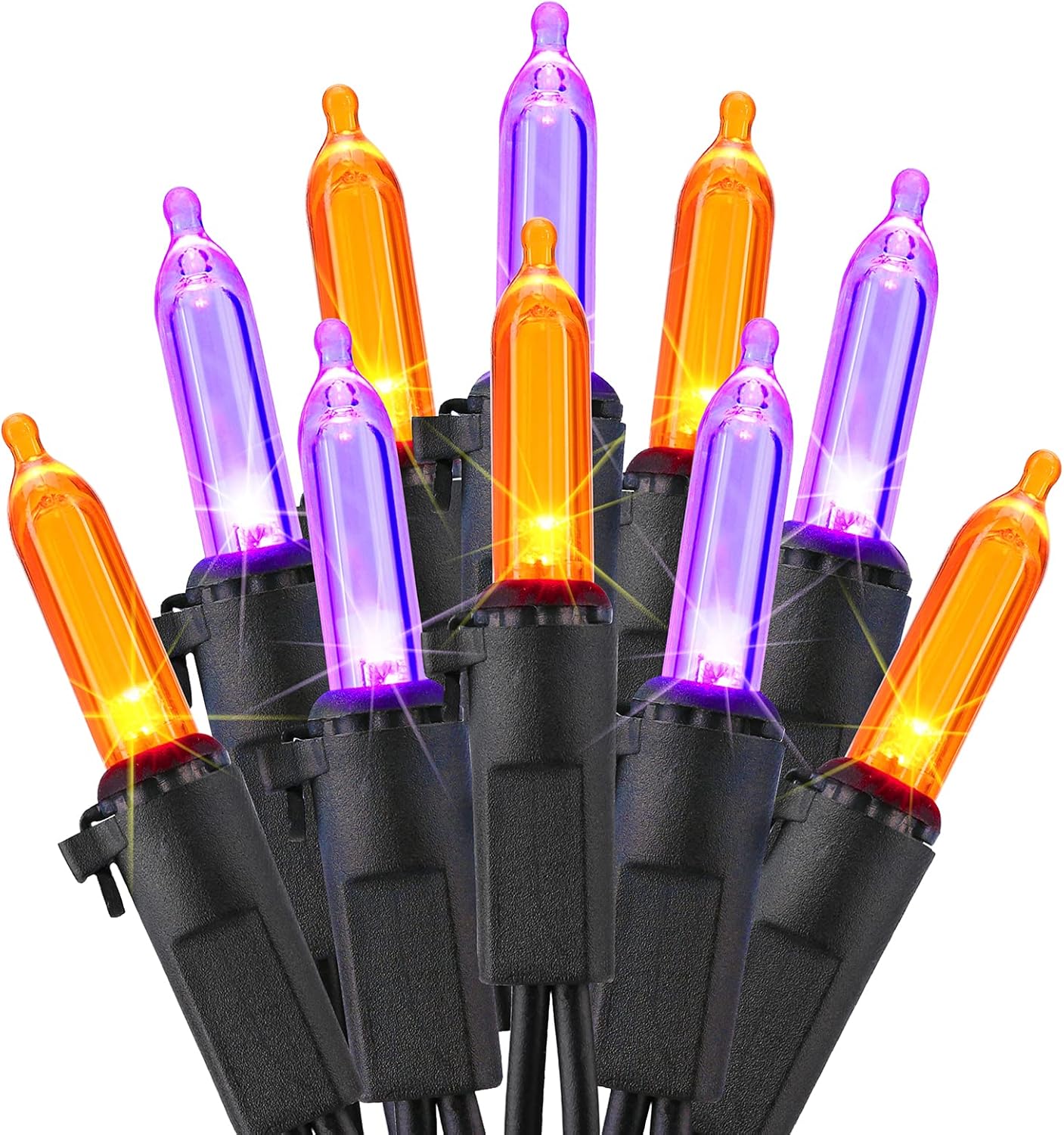ODEERTONIC Orange & Purple Halloween Lights, 33ft 100 LED Orange Lights String Connectable, 120V UL Certified Purple String Light, Plugin Black Wire Halloween Light Waterproof for Spooky Party Decor