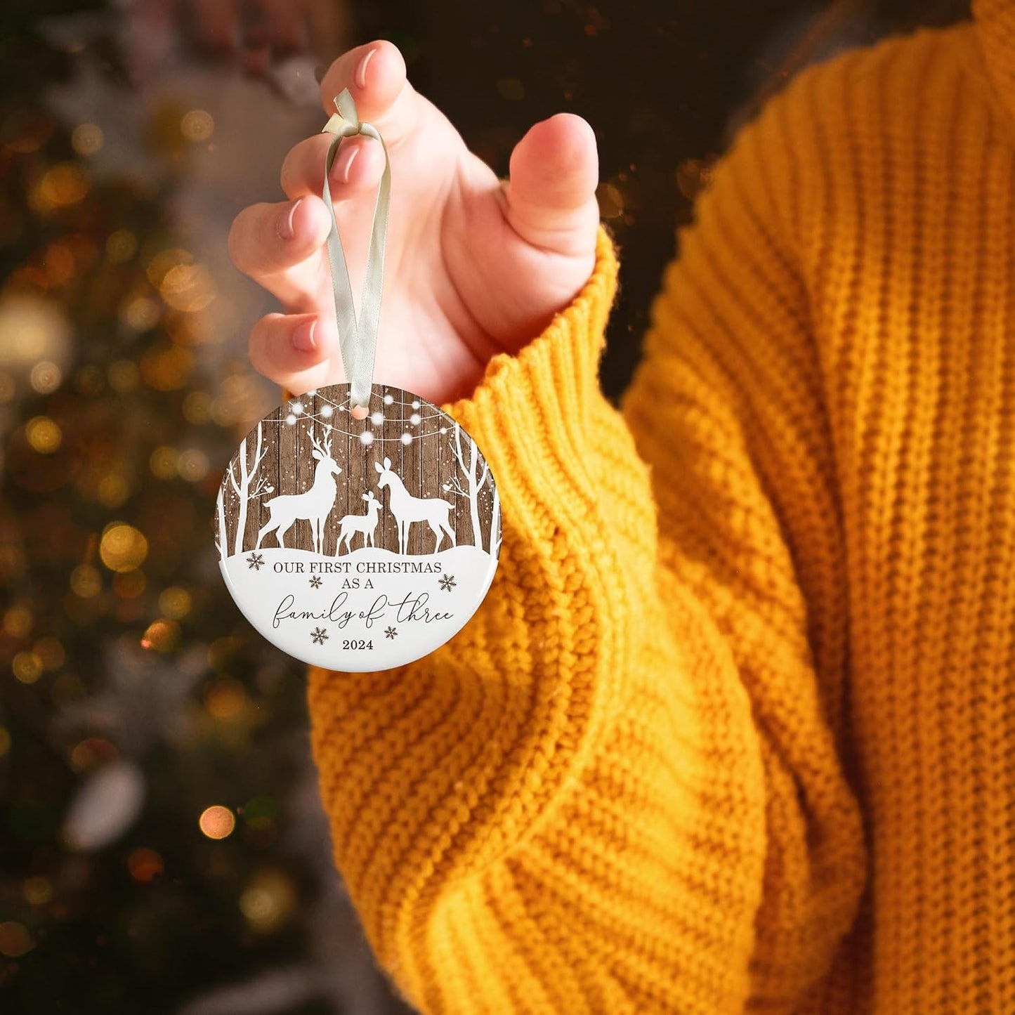 Family Christmas Ornaments 2024 - New Mom and Dad Gifts First Time 2024 - Our First Christmas as a Family of 3 Ornament - Ceramic Ornament