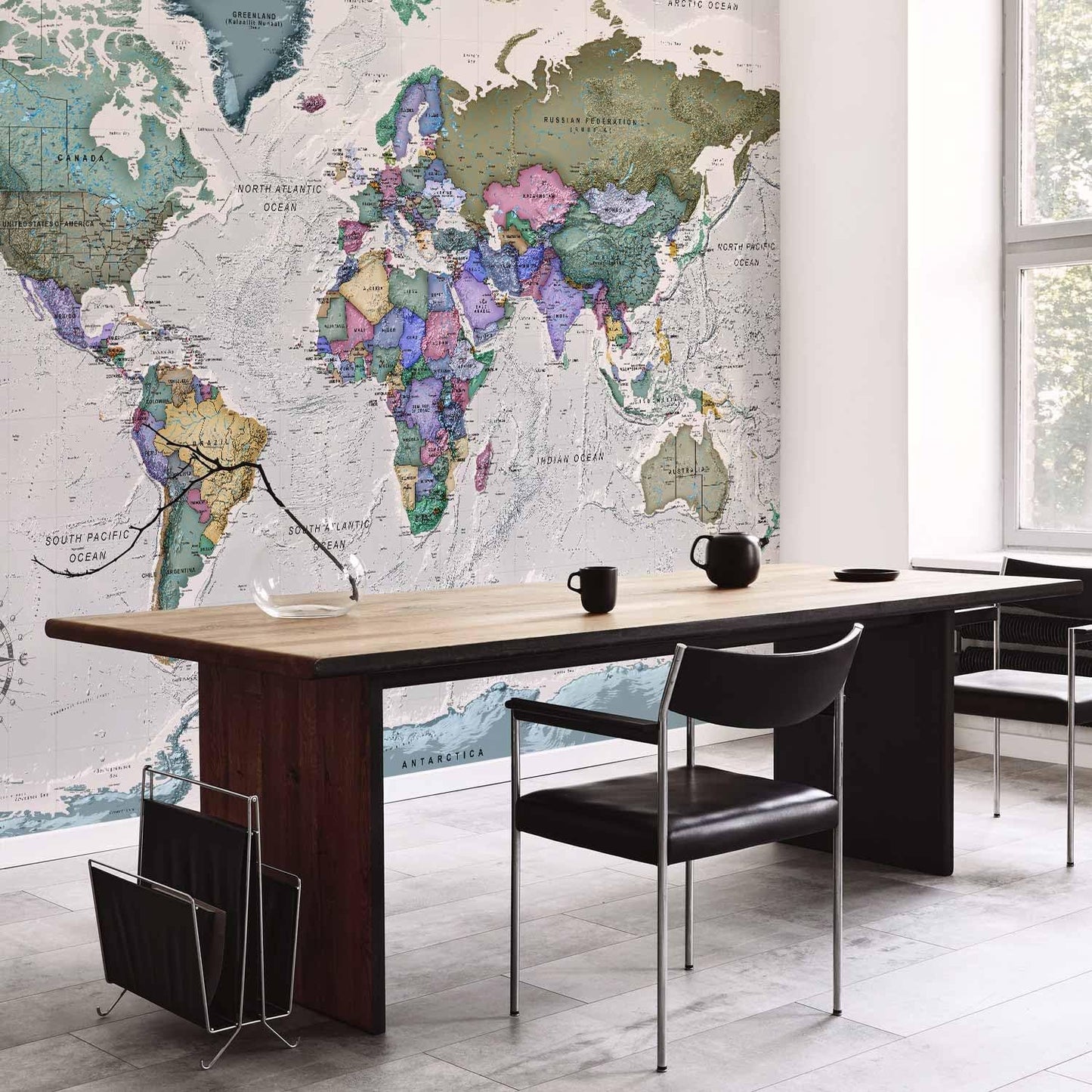 artgeist Premium Wall Mural World Map 177x124 in - XXL Non-Woven Wallpaper Fleece Wall Decor Photo Print Picture Image Design Home Map of The World k-A-0380-a-a
