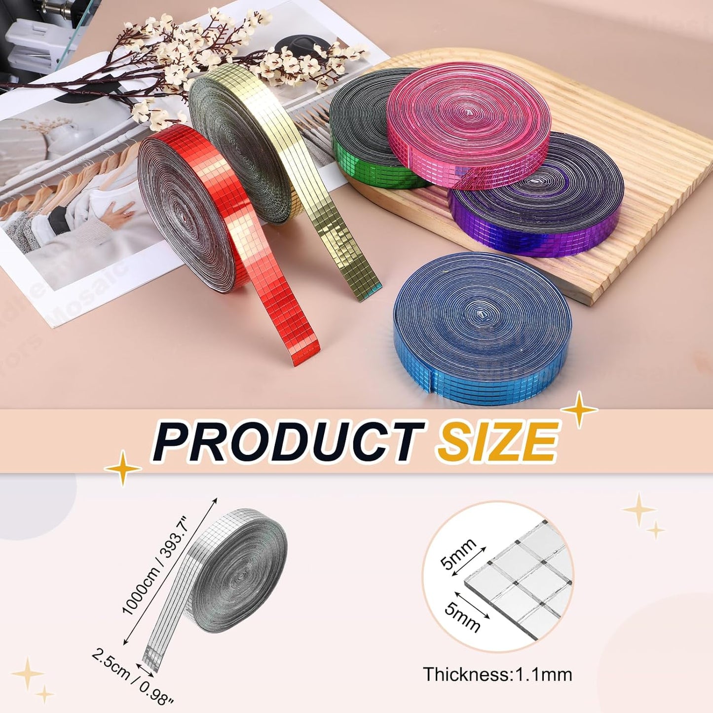 PATIKIL 5x5mm Self Adhesive Mirrors Mosaic Tiles, 10000 Pcs Square Mini Glass Mosaic Disco Tile Sticker for DIY Craft Disco Ball Party Decoration, Silver Tone