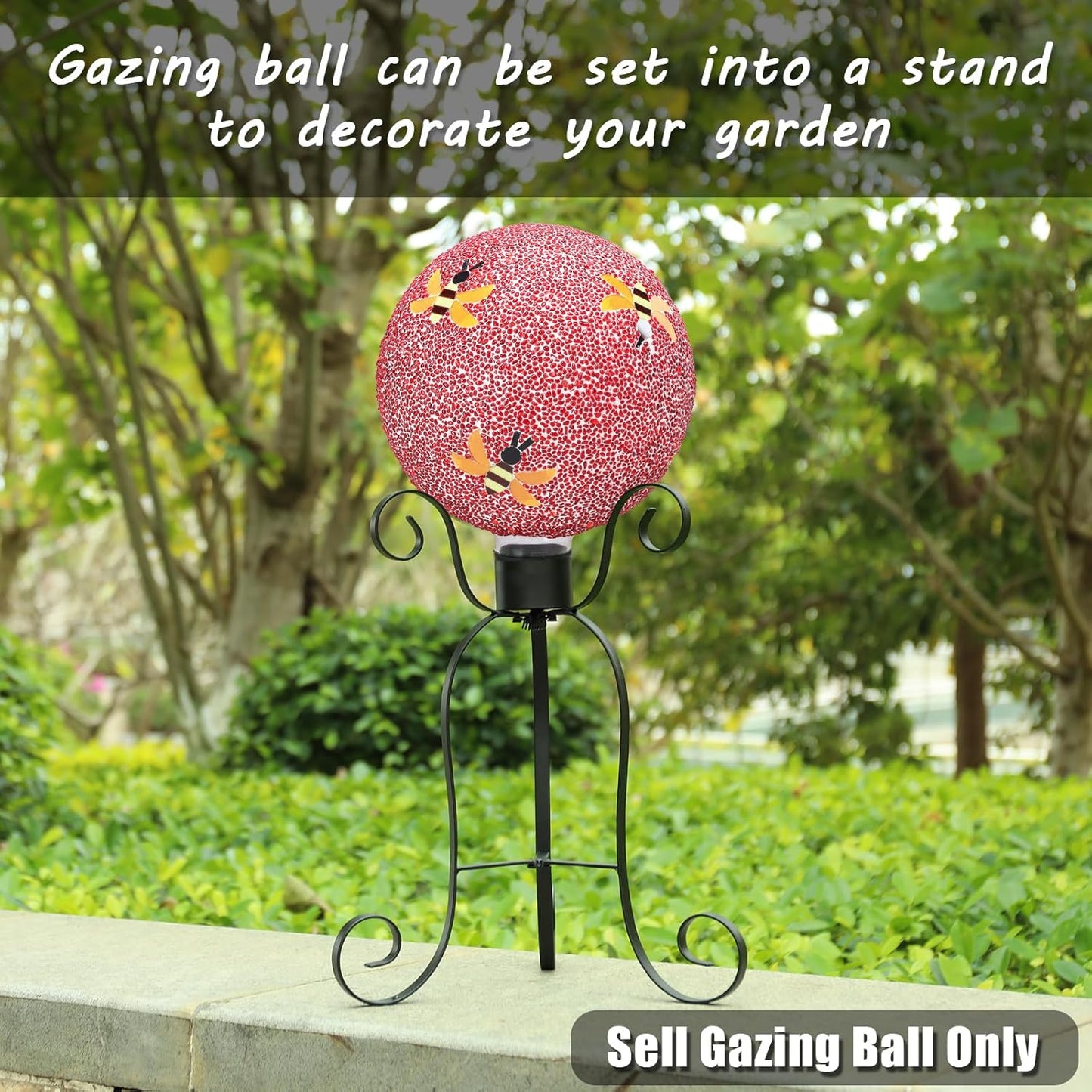 VCUTEKA Gazing Ball, 8" Glass Gazing Balls Sphere for Garden Lawn Outdoor Ornament Yard Decorative, Bee