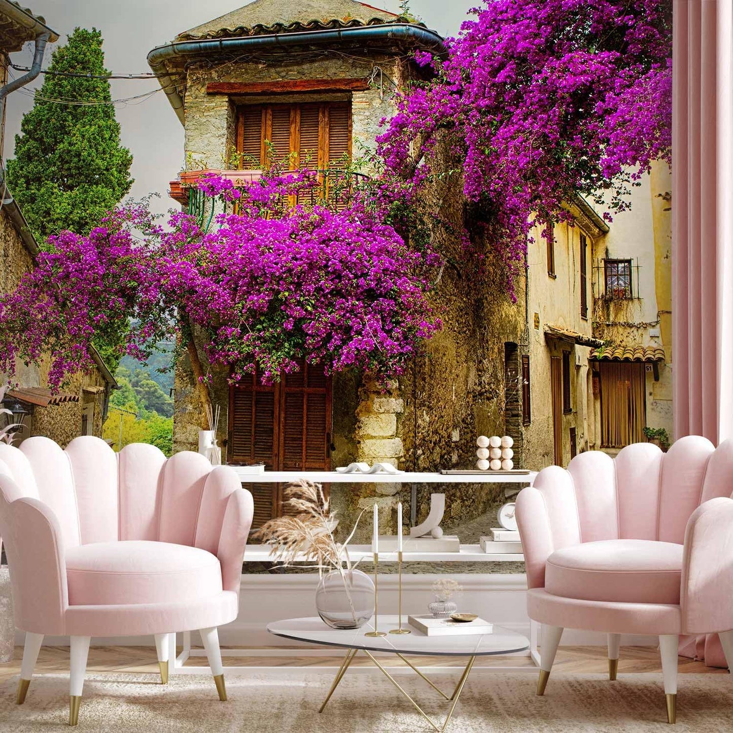 artgeist Wall Mural Architecture 216x98 in - XXL Non-Woven Corner Wallpaper Fleece Angle Wall Decor Photo Print Picture Image Design Modern Landscape Alley Flowers City d-B-0294-a-a