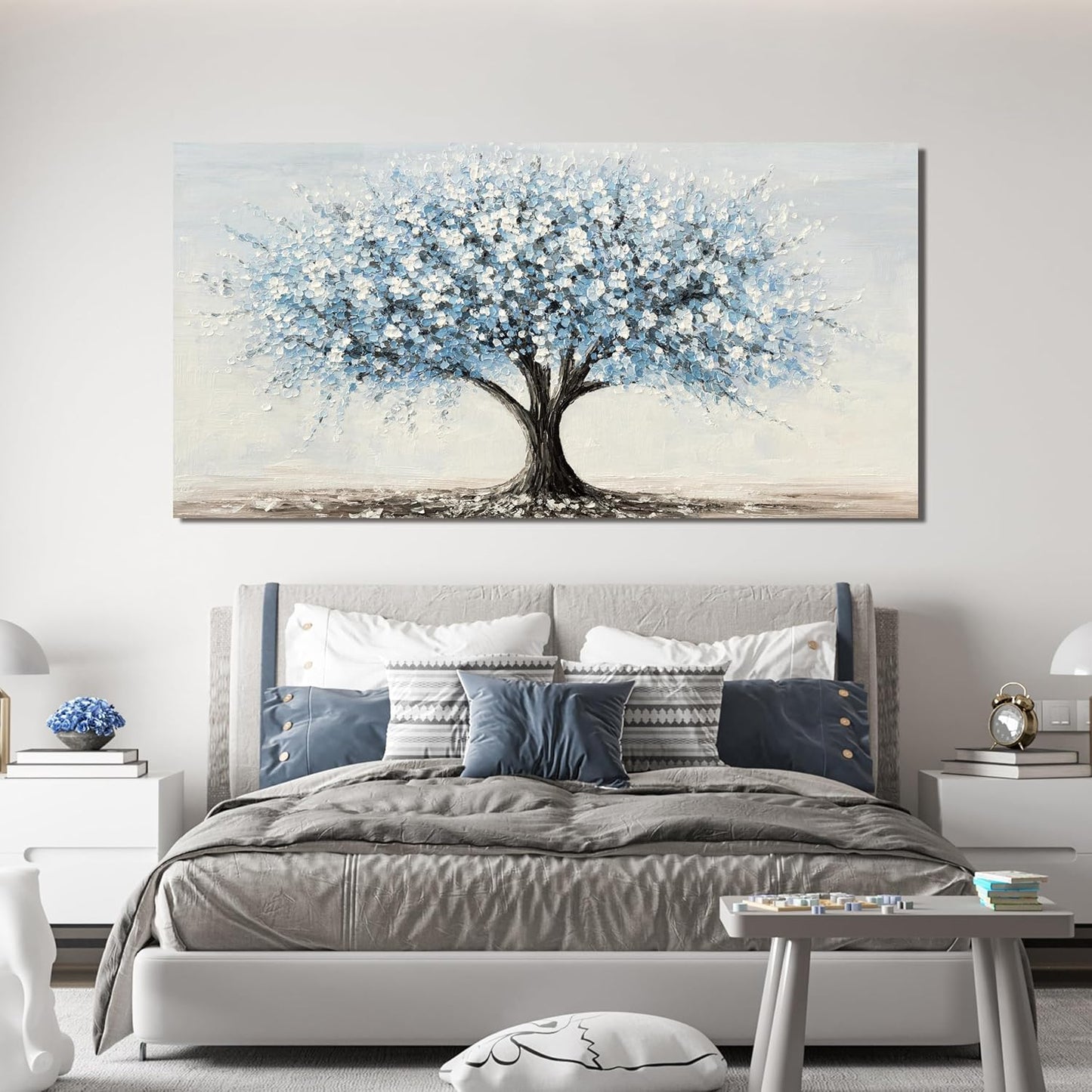 Large Canvas Wall Art Decor Large Tree of Life Wall Art Canvas Art Wall Decor Wall Art Pictures for Living Room Vintage White Blue Wall Art Prints Artwork for Walls Bedroom Office Decor 29" X 58"