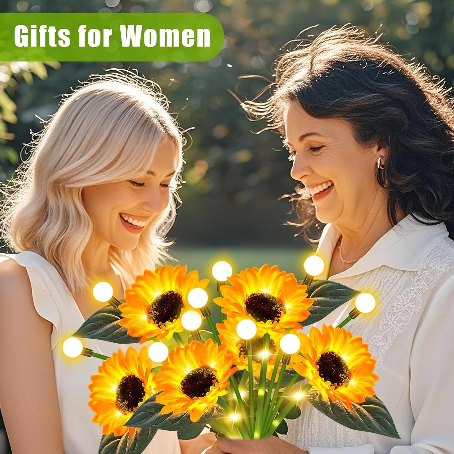 Solar Sunflower Lights Outdoor Waterproof - 6 Pack Solar Powered Sunflowers with Firefly Solar Lights for Garden Lawn Decor