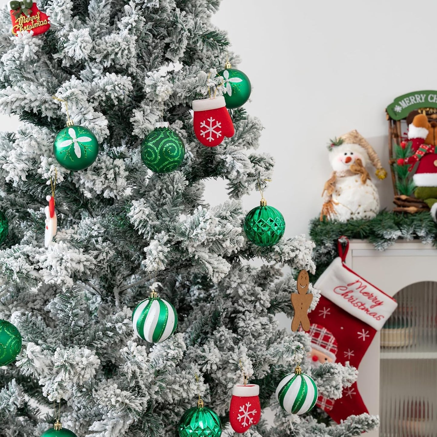 16Pcs Christmas Ball Ornaments Set, 3.15" Shatterproof Christmas Ornaments, Luxury Glitter Hanging Ornaments for Xmas Tree, Xmas Holiday, Party, Wedding (Green)