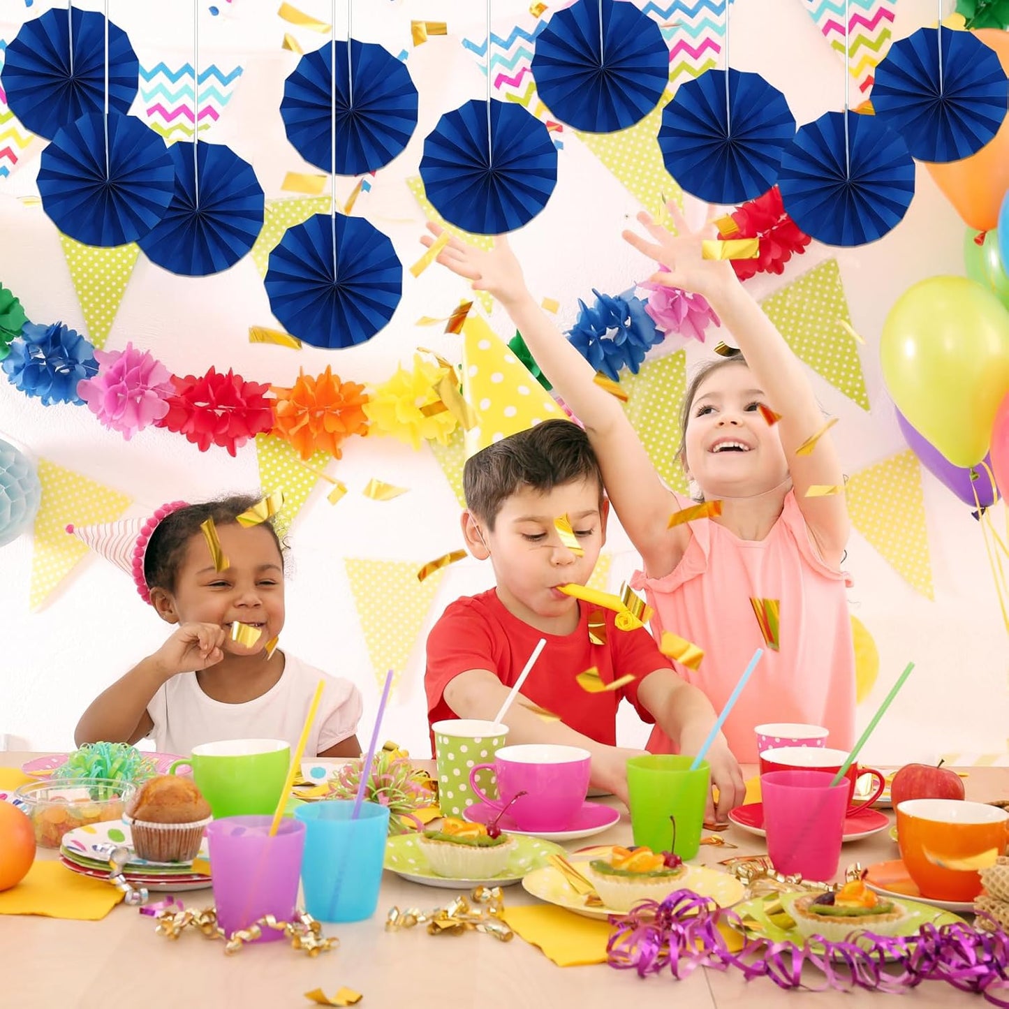 Blue Birthday Decorations,DIY Blue Paper Fans Hanging Decoration ,Party Decorations for Adults 8in, Royal Blue Birthday Decorations,Baby Shower Decorations 30 Color DIY Set (Navy Blue)