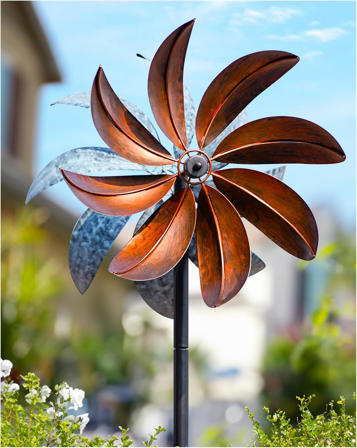 Wind Spinners Outdoor, Copper Teal Kinetic Wind Spinner with Stake, Garden Yard Spinners Windmill Decor for Patio Lawn (12" W x 70" H)