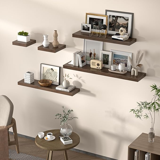 Floating Shelves for Wall, 55"W x 9.3"D x 1.5"H, Long Wooden Wall Mounted Display Shelves with Invisible Brackets for Living Room, Bedroom, Bathroom, Kitchen Decor and Storage, Set of 1, Walnut