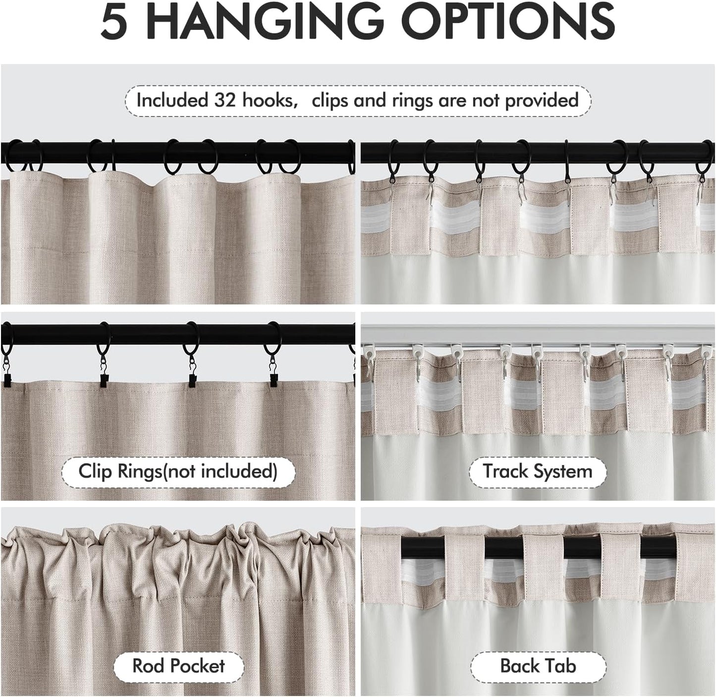 MIULEE 100% Blackout Curtains 96 Inch Long 2 Panels Set for Bedroom, Thick Faux Linen Black Out Curtain Room Darkening Back Tab Pleat Floor to Ceiling Window Drapes with Hooks for Living Room, Beige