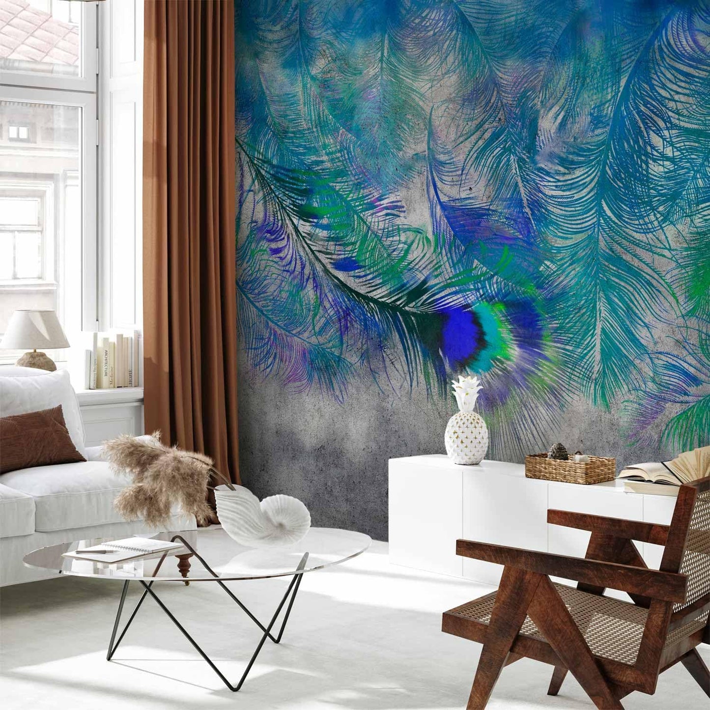 artgeist Wall Mural Cement Feather 173x124 in - Peel and Stick Self-Adhesive Wallpaper Removable Large Sticker Foil Wall Decor Print Picture Image Design Colorful Abstract n-A-1488-a-a