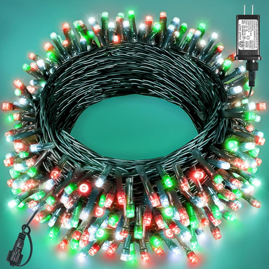 80FT 240 LED Christmas Lights Outdoor, Plug in Christmas Tree Lights Waterproof 8 Modes, Green Wire Connectable String Light for Indoor Garden Xmas Party Holiday Decorations, Red White Green